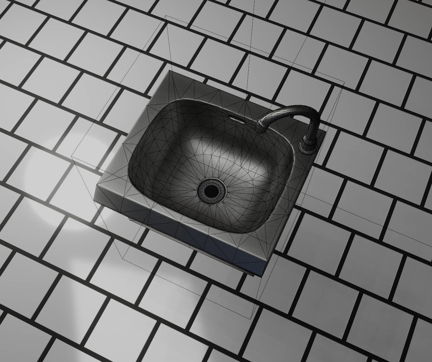 Public Metal Sink - 1 - Simple Low-poly 3D model_87