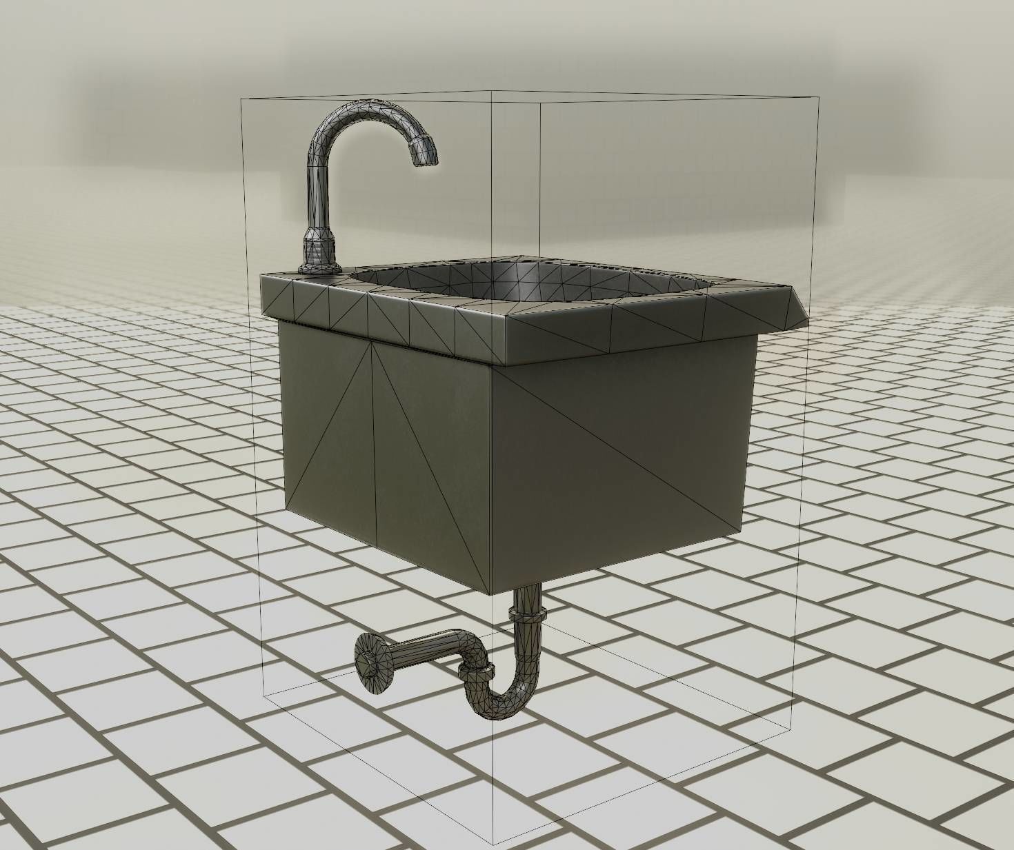 Public Metal Sink - 1 - Simple Low-poly 3D model_11