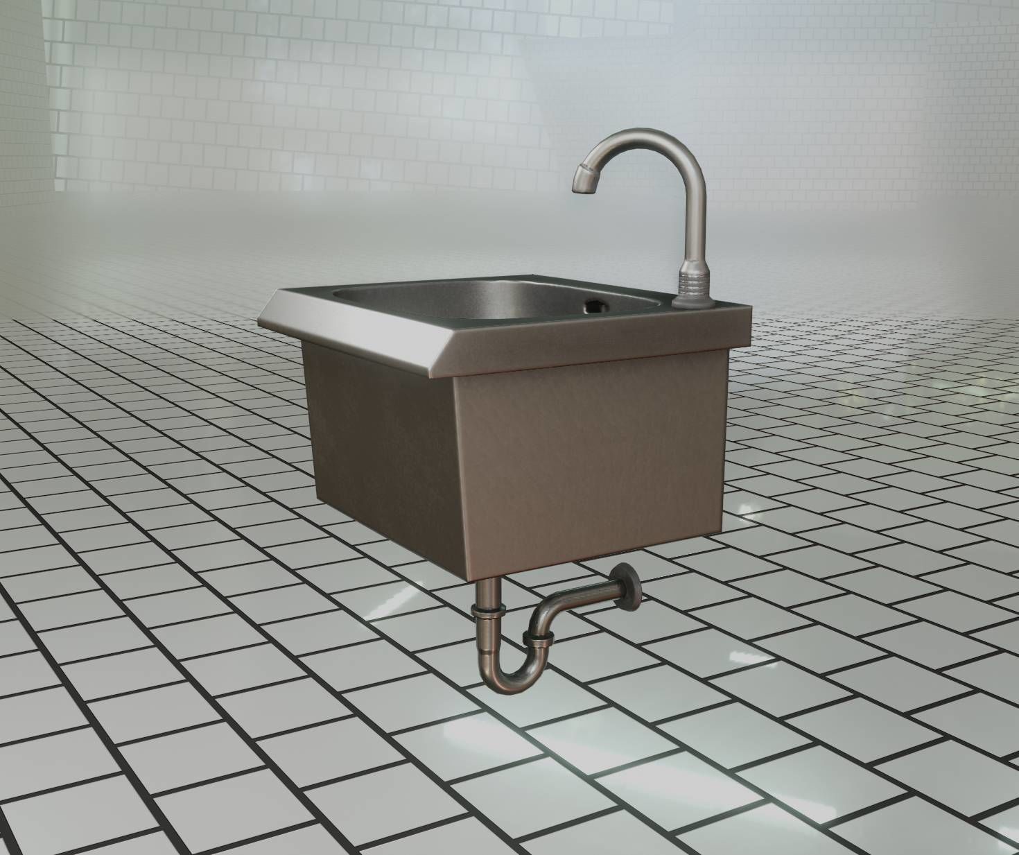 Public Metal Sink - 1 - Simple Low-poly 3D model_68