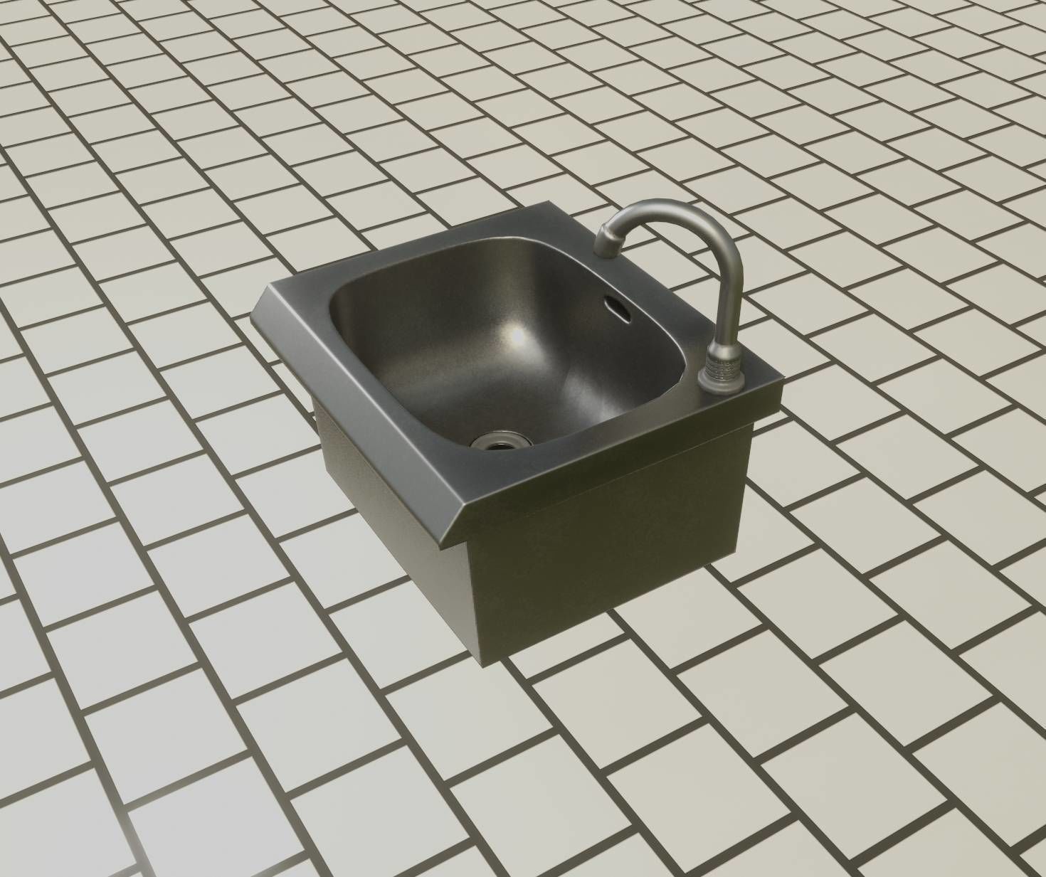 Public Metal Sink - 1 - Simple Low-poly 3D model_67