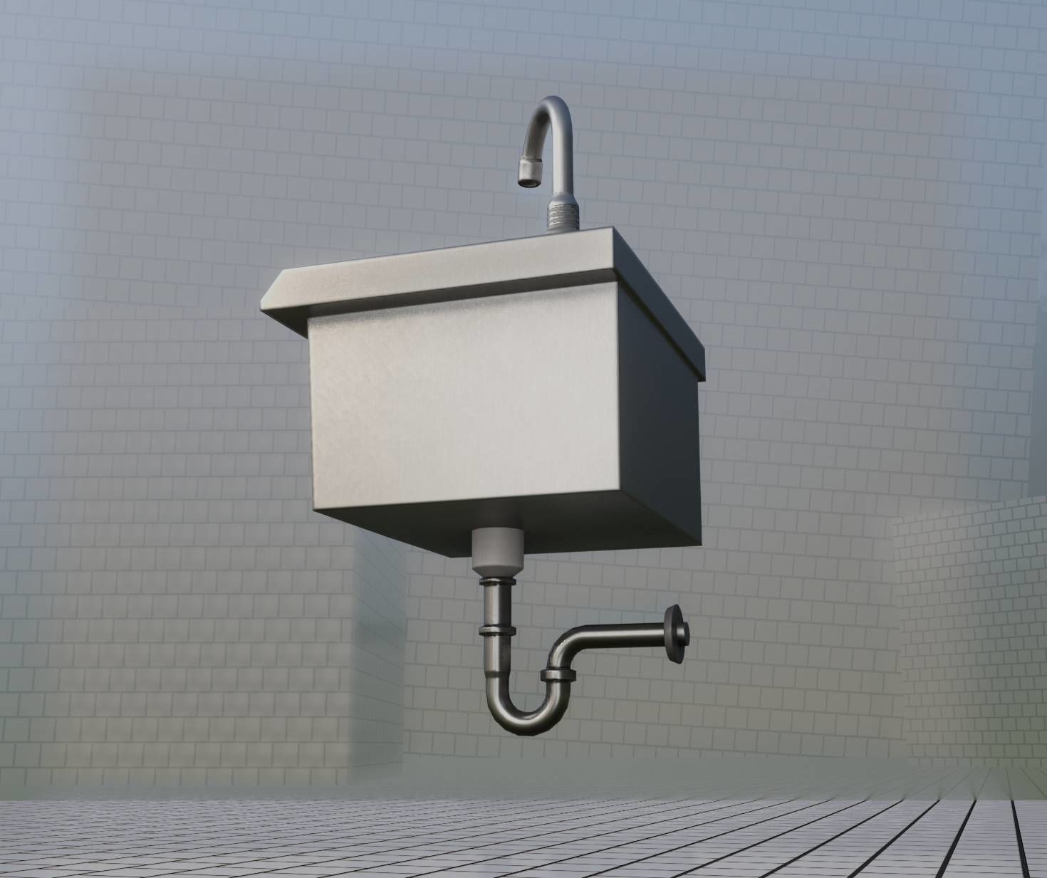 Public Metal Sink - 1 - Simple Low-poly 3D model_76