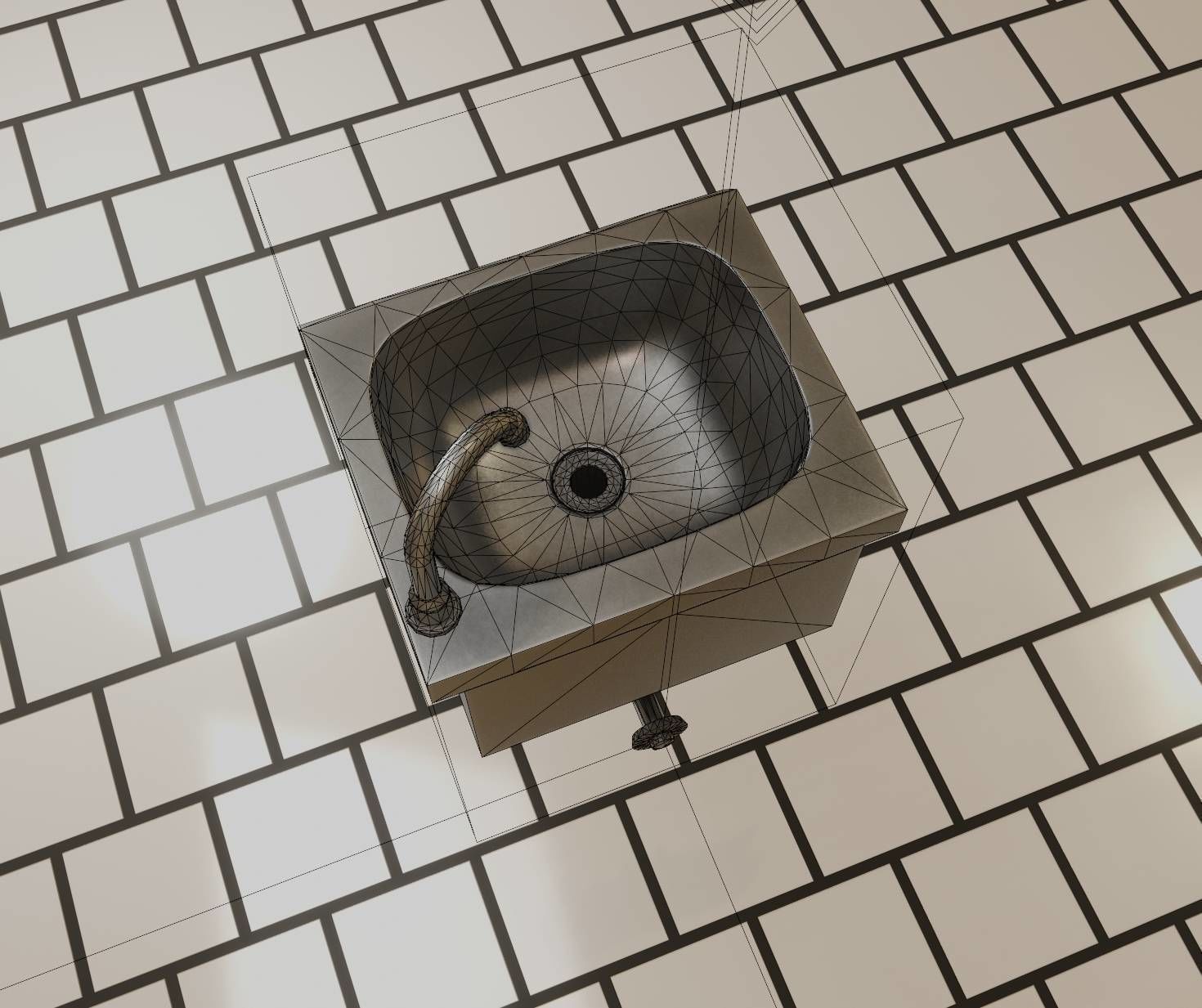 Public Metal Sink - 1 - Simple Low-poly 3D model_53