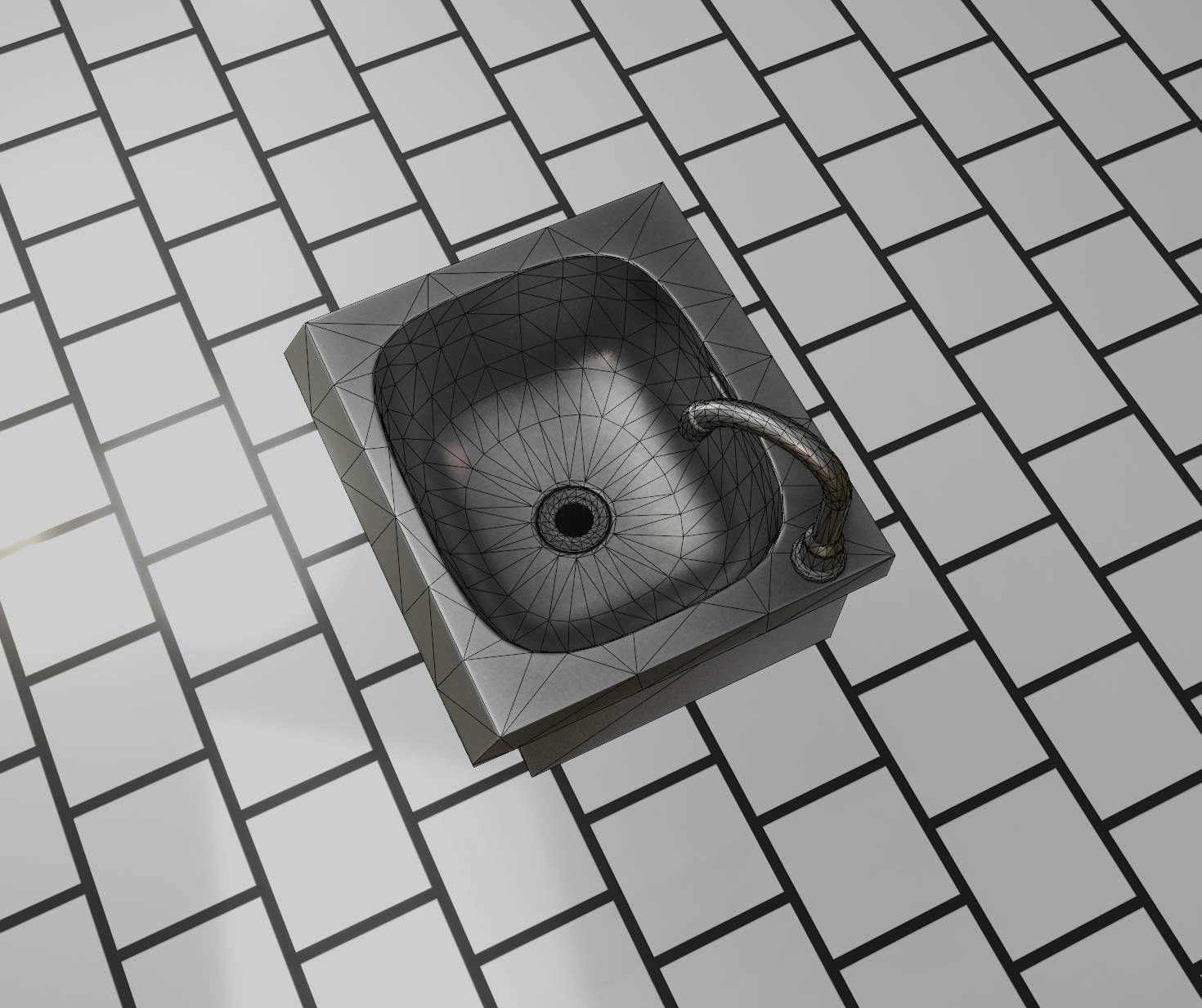 Public Metal Sink - 1 - Simple Low-poly 3D model_55