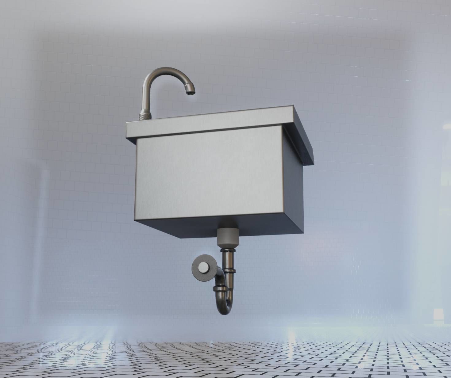 Public Metal Sink - 1 - Simple Low-poly 3D model_43