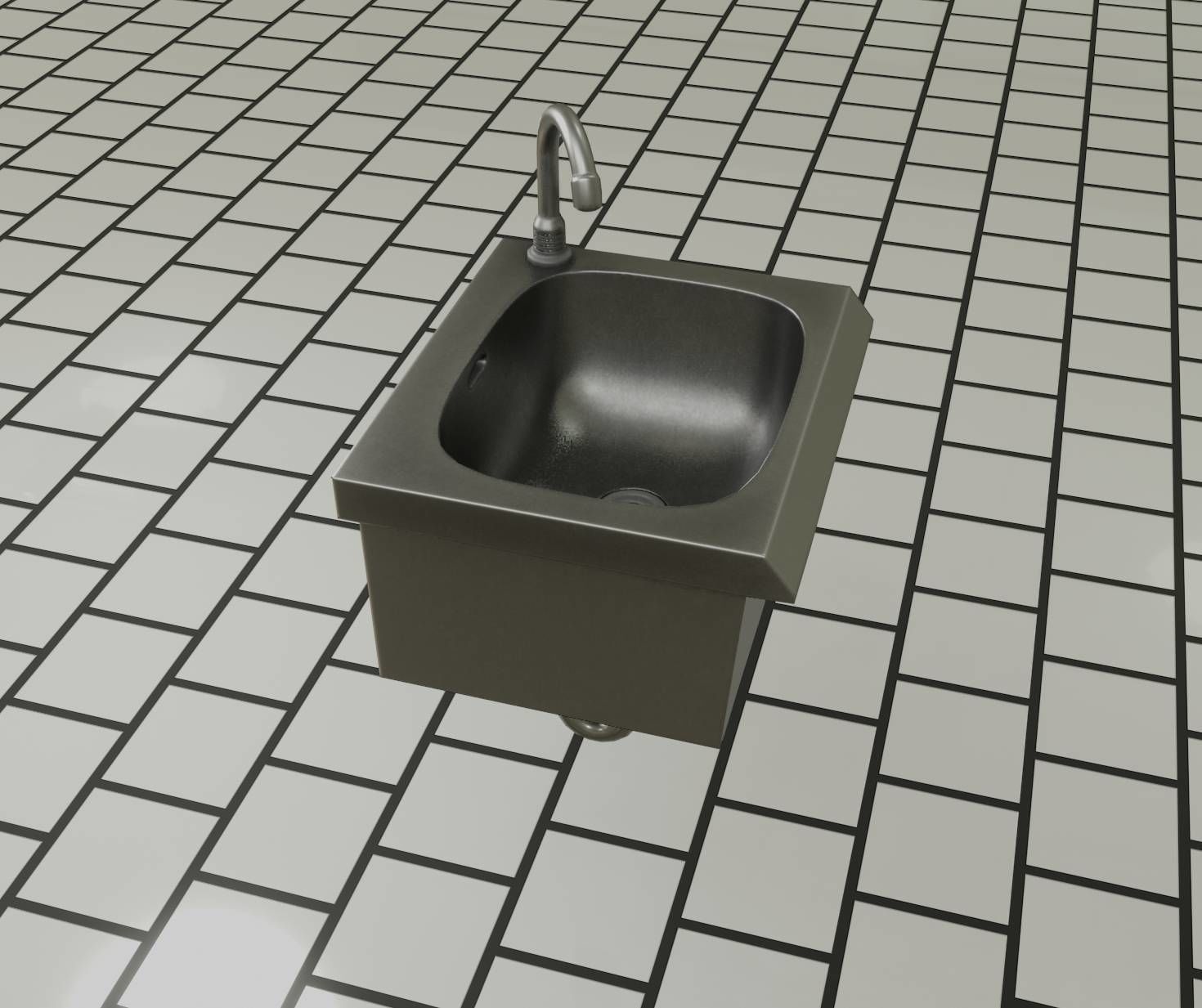 Public Metal Sink - 1 - Simple Low-poly 3D model_64