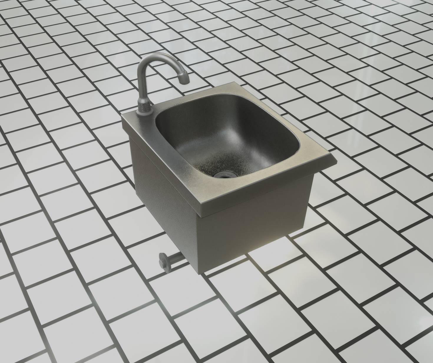 Public Metal Sink - 1 - Simple Low-poly 3D model_35