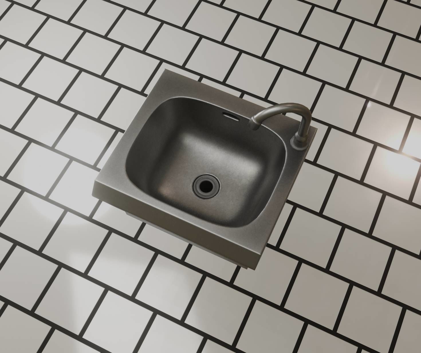 Public Metal Sink - 1 - Simple Low-poly 3D model_26