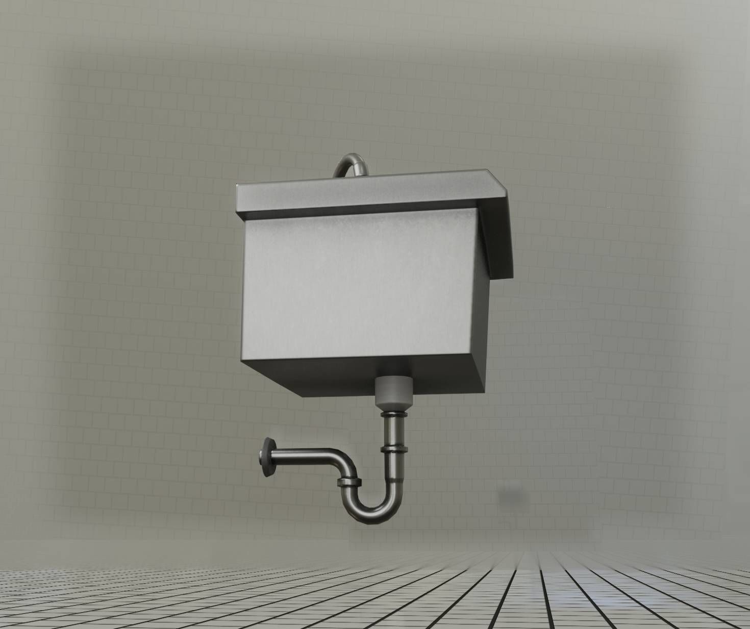 Public Metal Sink - 1 - Simple Low-poly 3D model_49