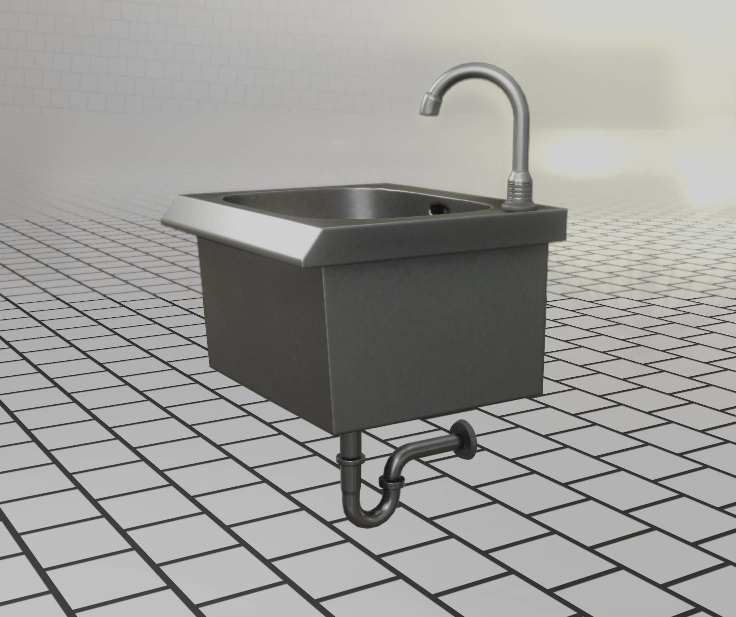 Public Metal Sink - 1 - Simple Low-poly 3D model_1
