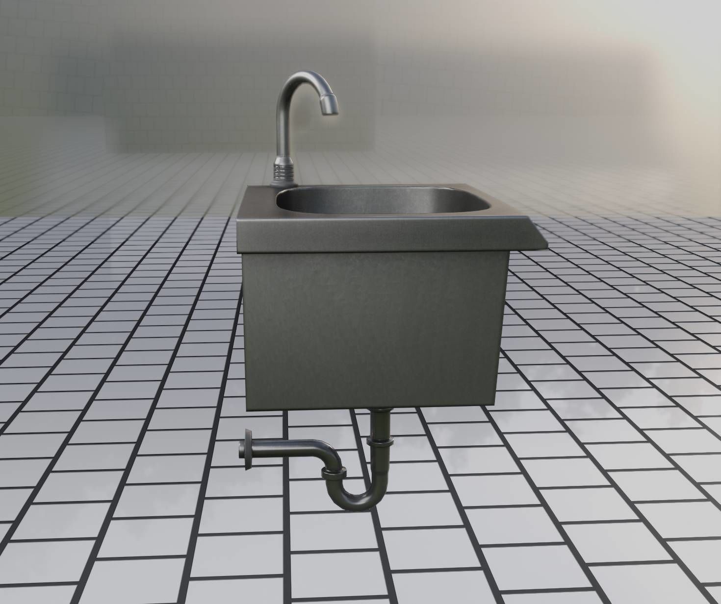 Public Metal Sink - 1 - Simple Low-poly 3D model_10