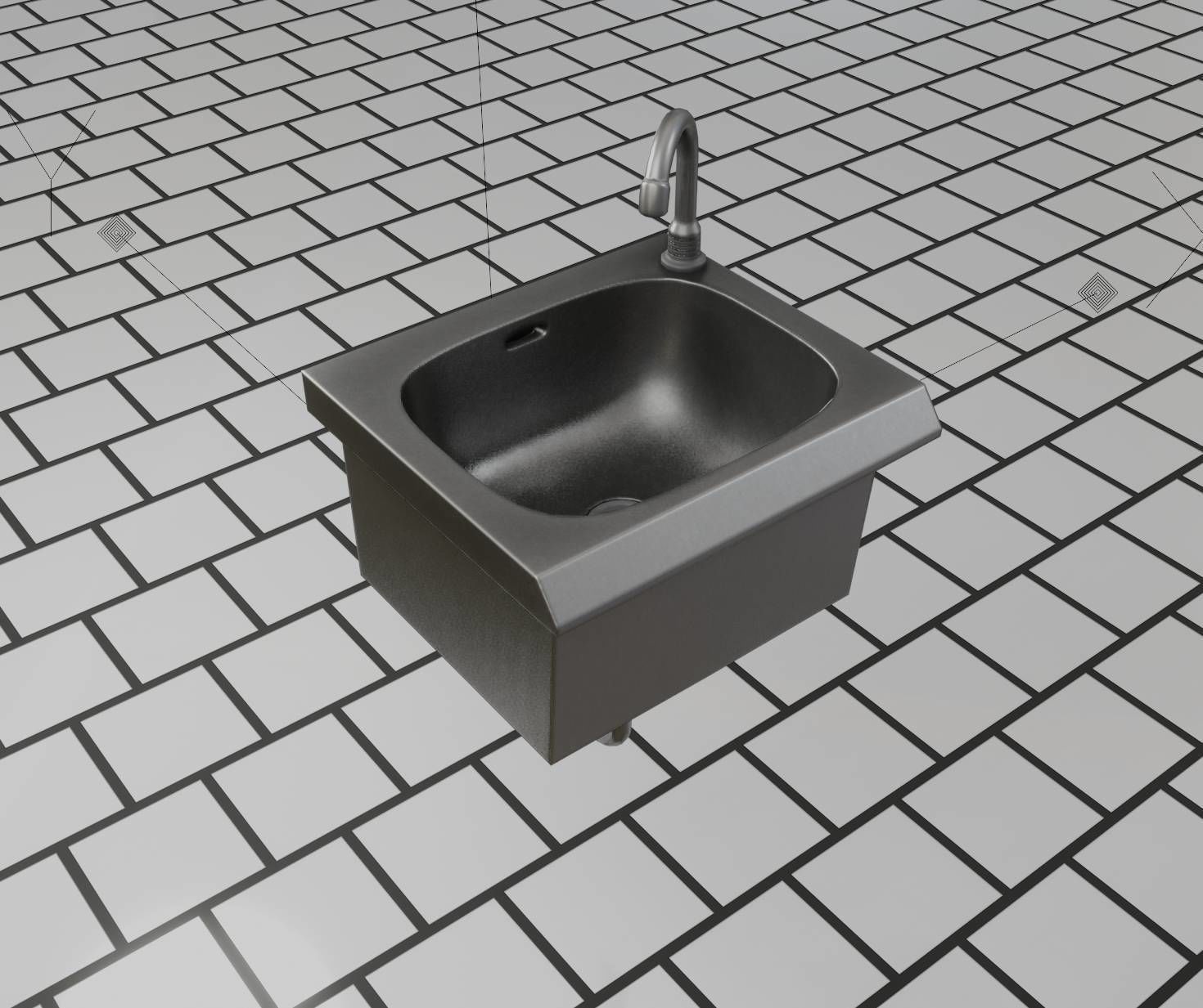 Public Metal Sink - 1 - Simple Low-poly 3D model_63