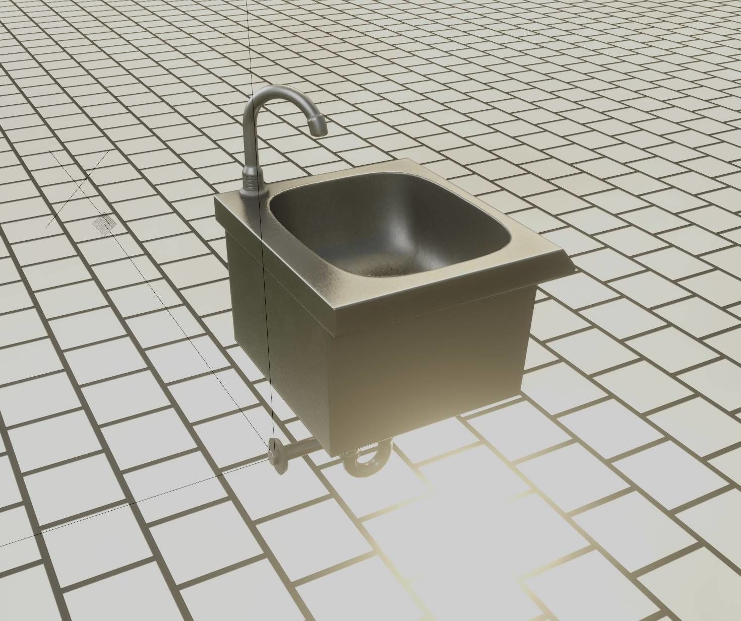 Public Metal Sink - 1 - Simple Low-poly 3D model_30