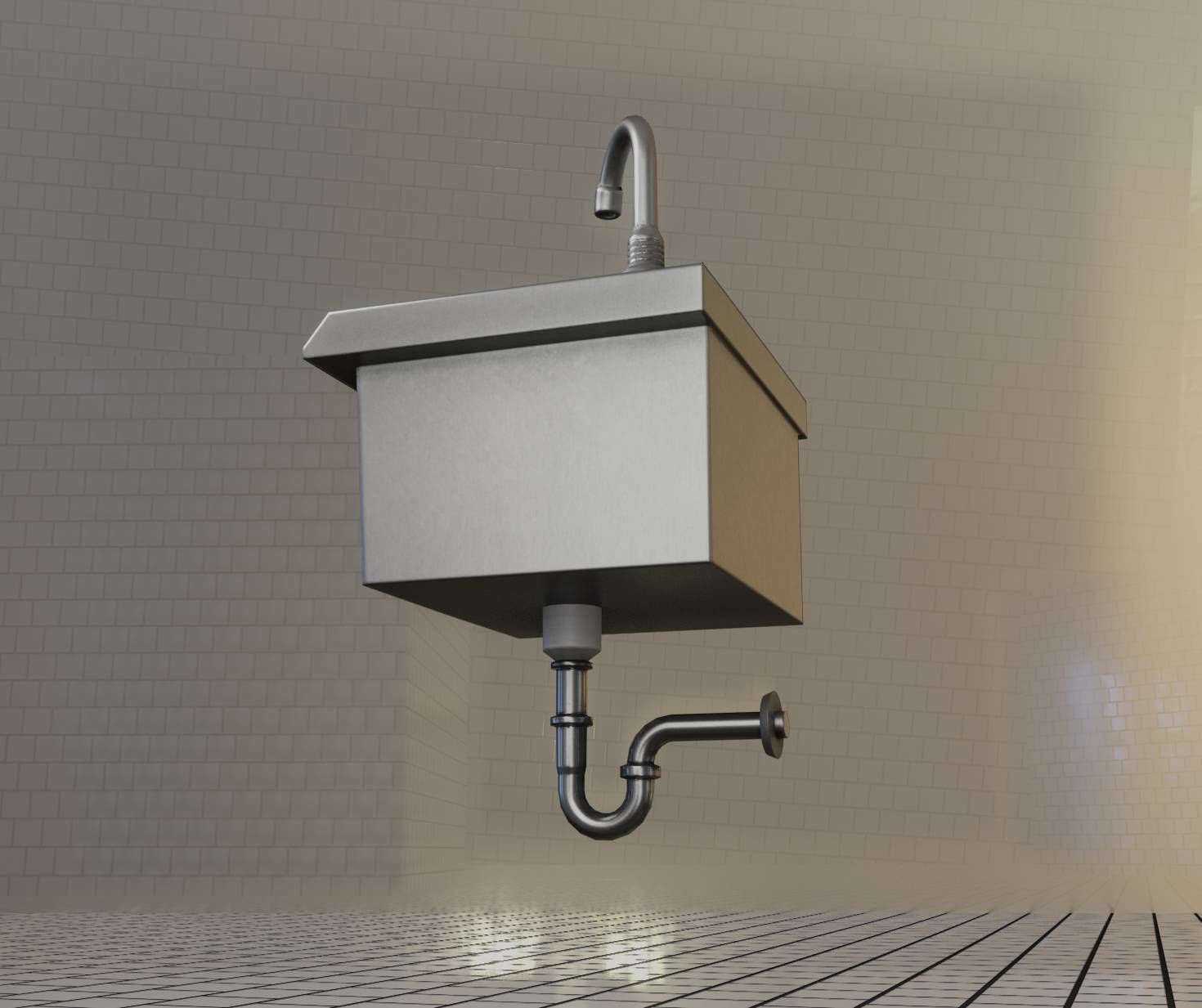Public Metal Sink - 1 - Simple Low-poly 3D model_45