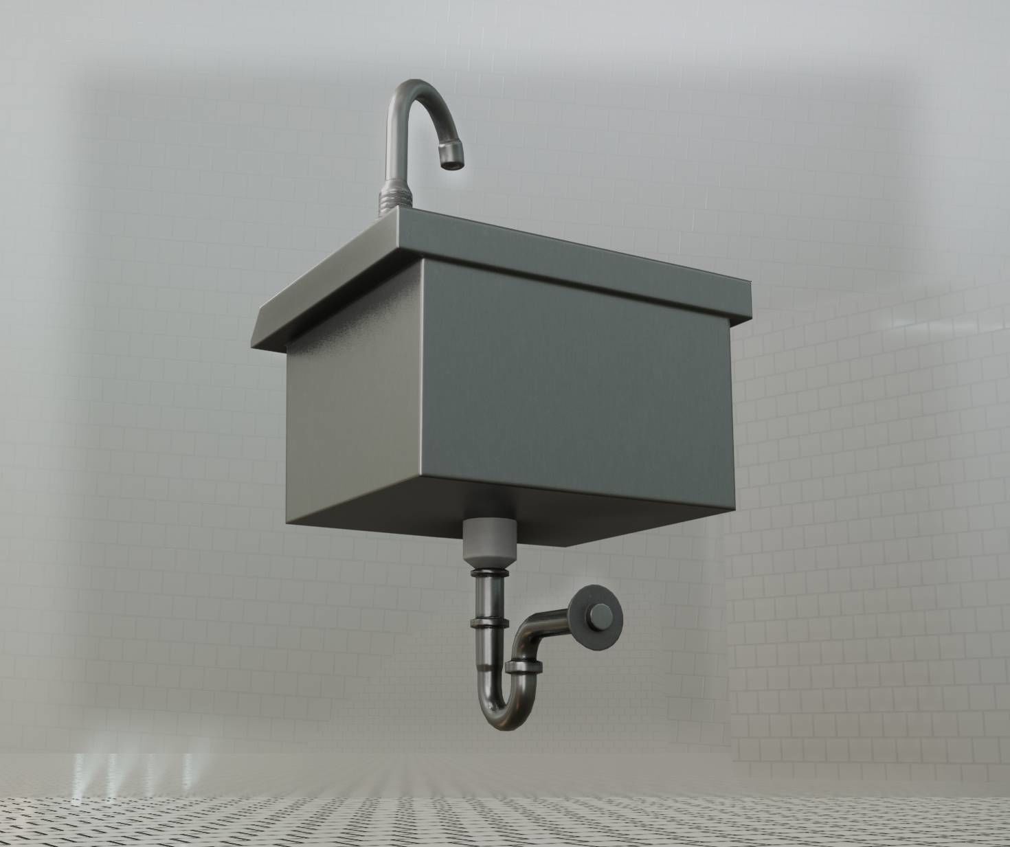 Public Metal Sink - 1 - Simple Low-poly 3D model_14