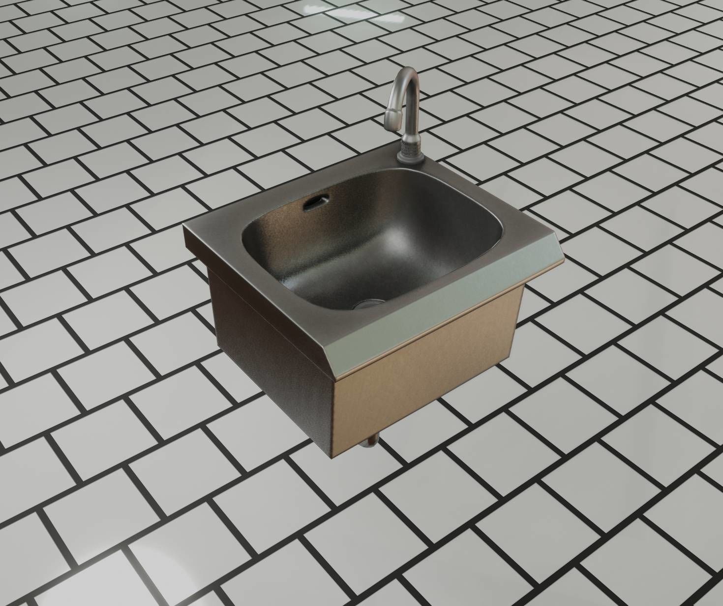 Public Metal Sink - 1 - Simple Low-poly 3D model_33