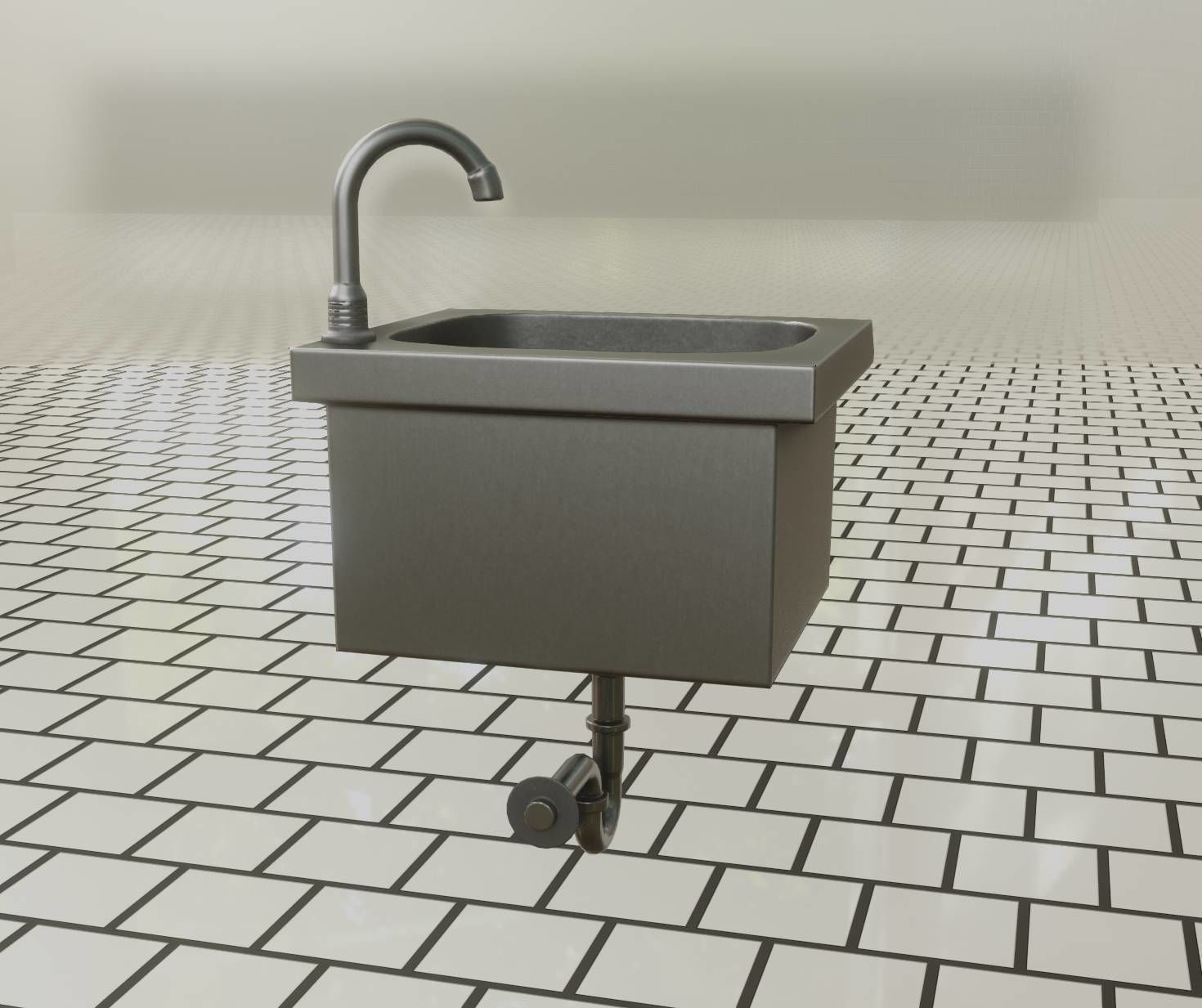 Public Metal Sink - 1 - Simple Low-poly 3D model_12