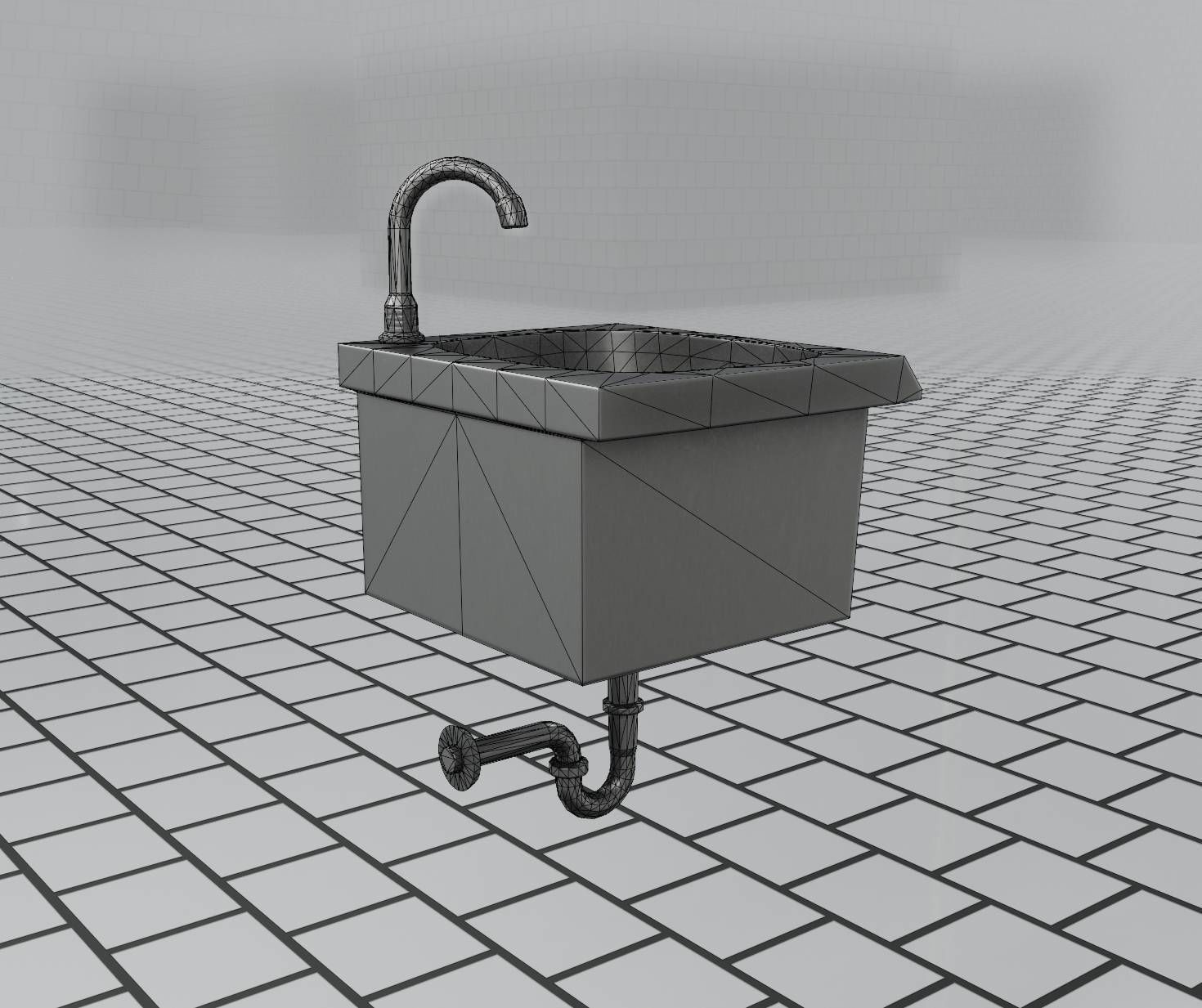 Public Metal Sink - 1 - Simple Low-poly 3D model_42