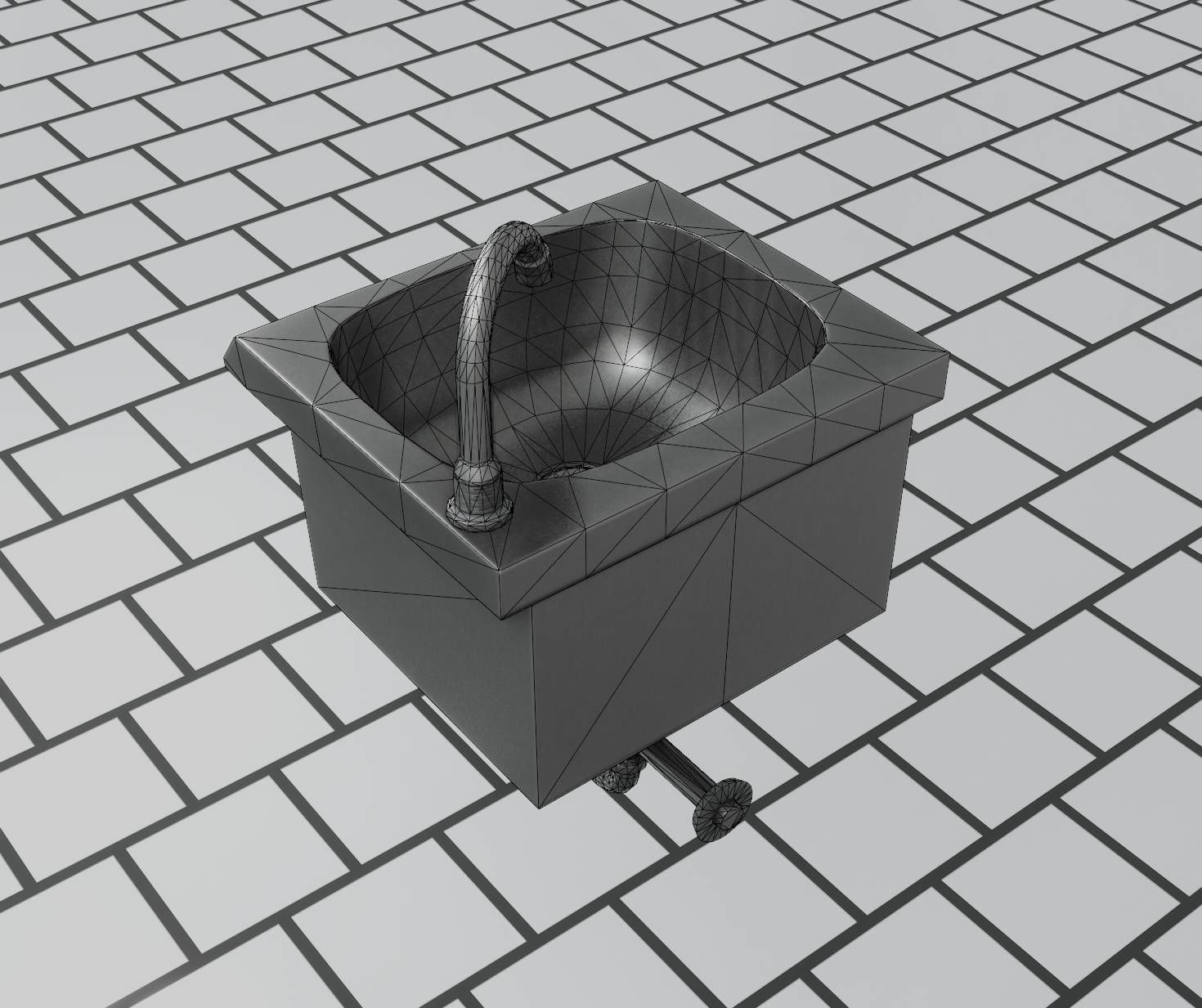 Public Metal Sink - 1 - Simple Low-poly 3D model_6