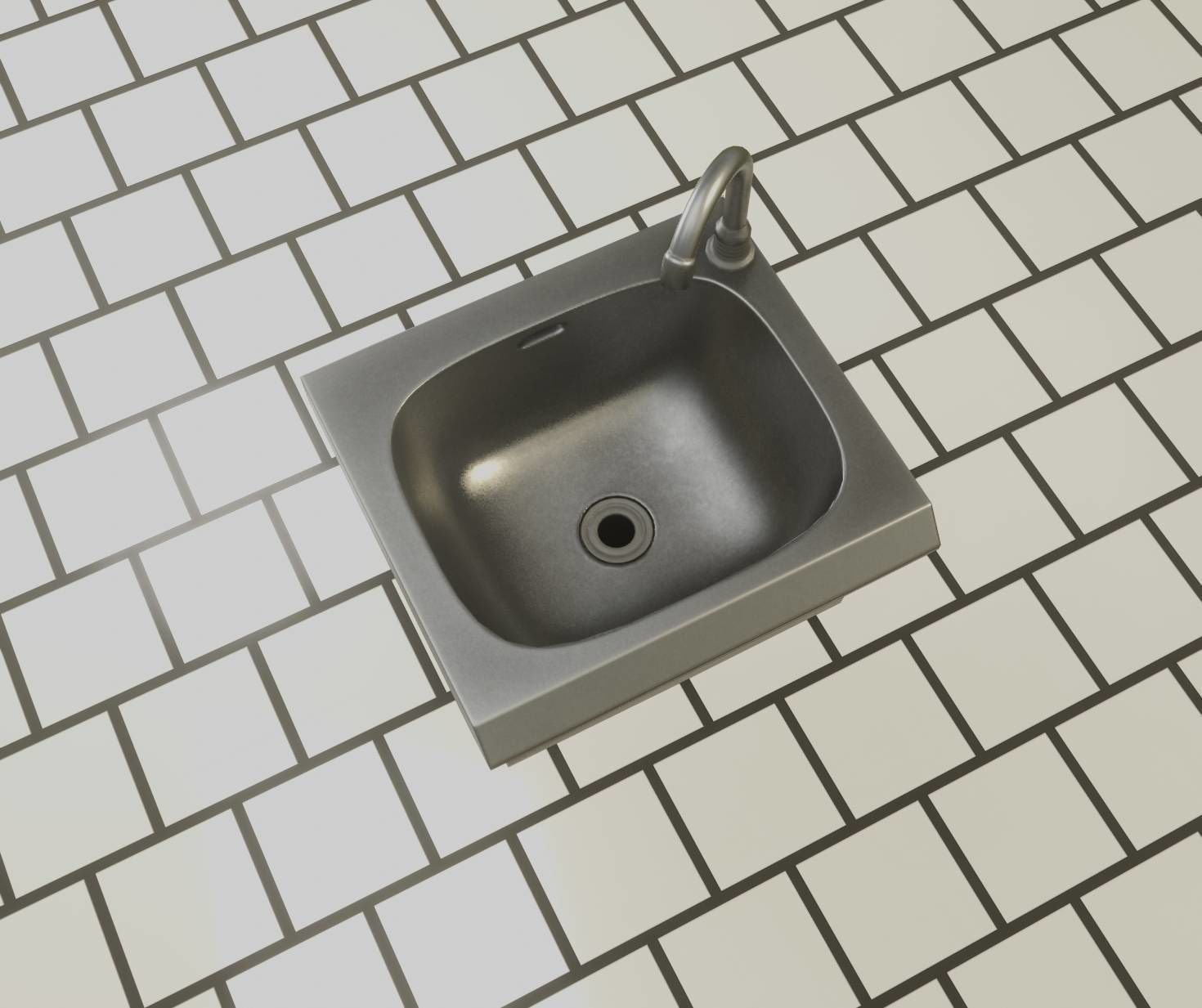 Public Metal Sink - 1 - Simple Low-poly 3D model_57