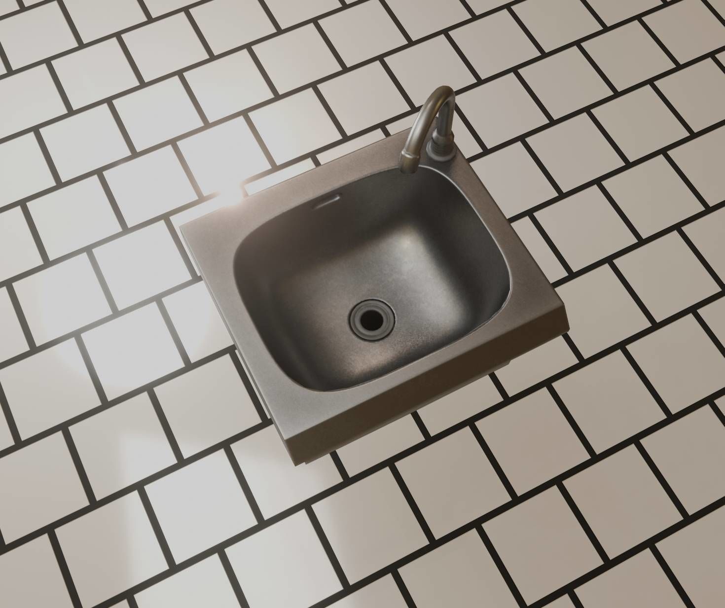 Public Metal Sink - 1 - Simple Low-poly 3D model_27