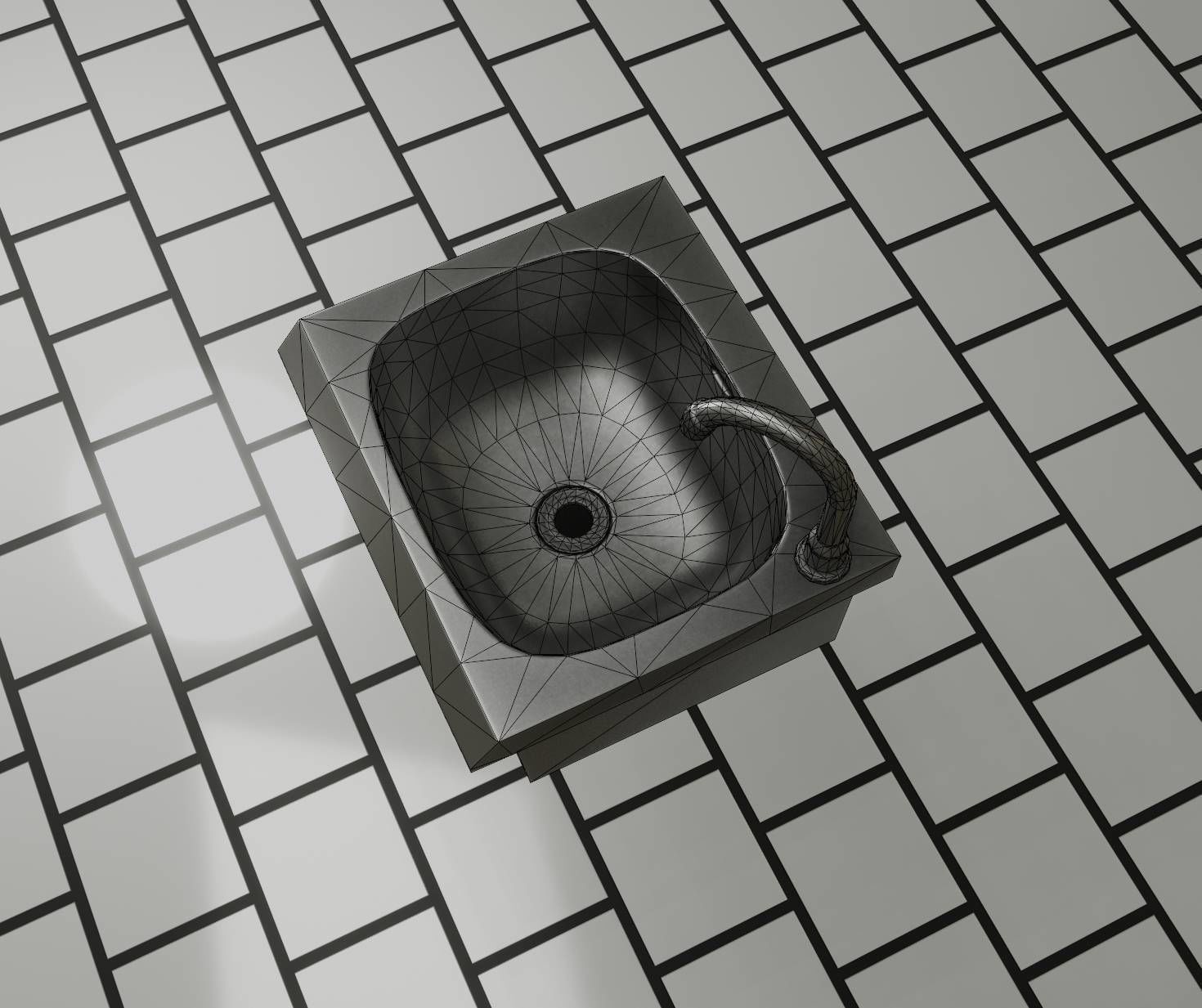 Public Metal Sink - 1 - Simple Low-poly 3D model_25