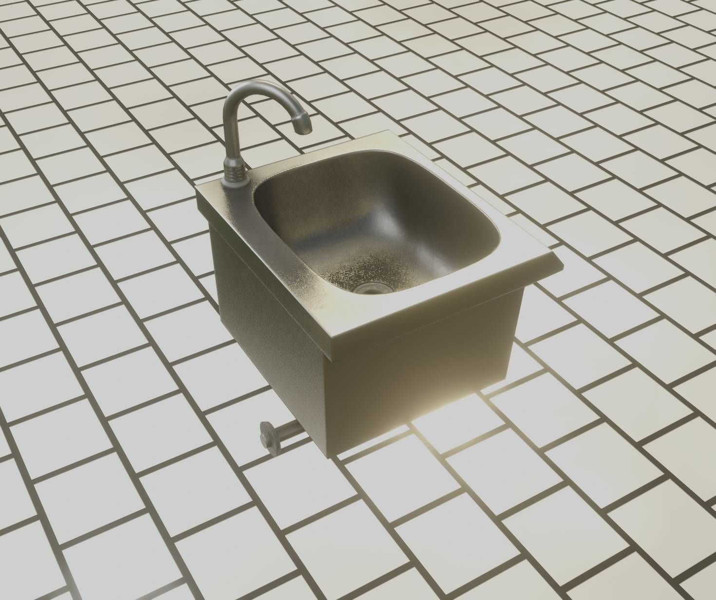 Public Metal Sink - 1 - Simple Low-poly 3D model_96