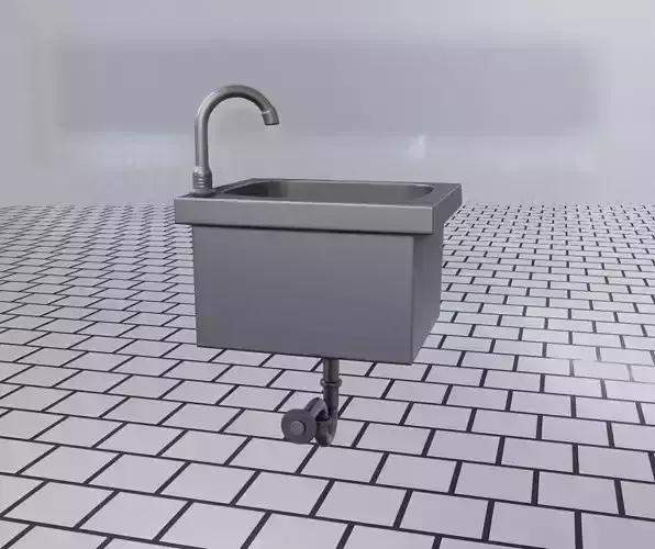 Public Metal Sink - 1 - Simple Low-poly 3D model