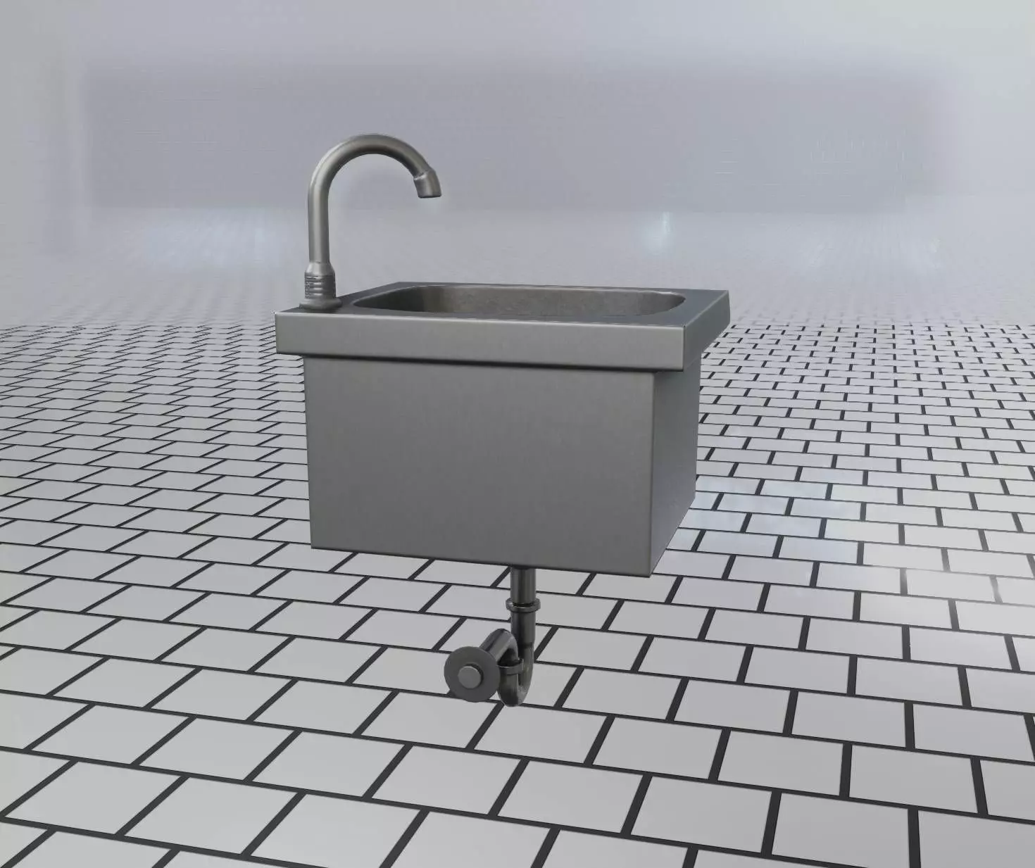 Public Metal Sink - 1 - Simple Low-poly 3D model_0