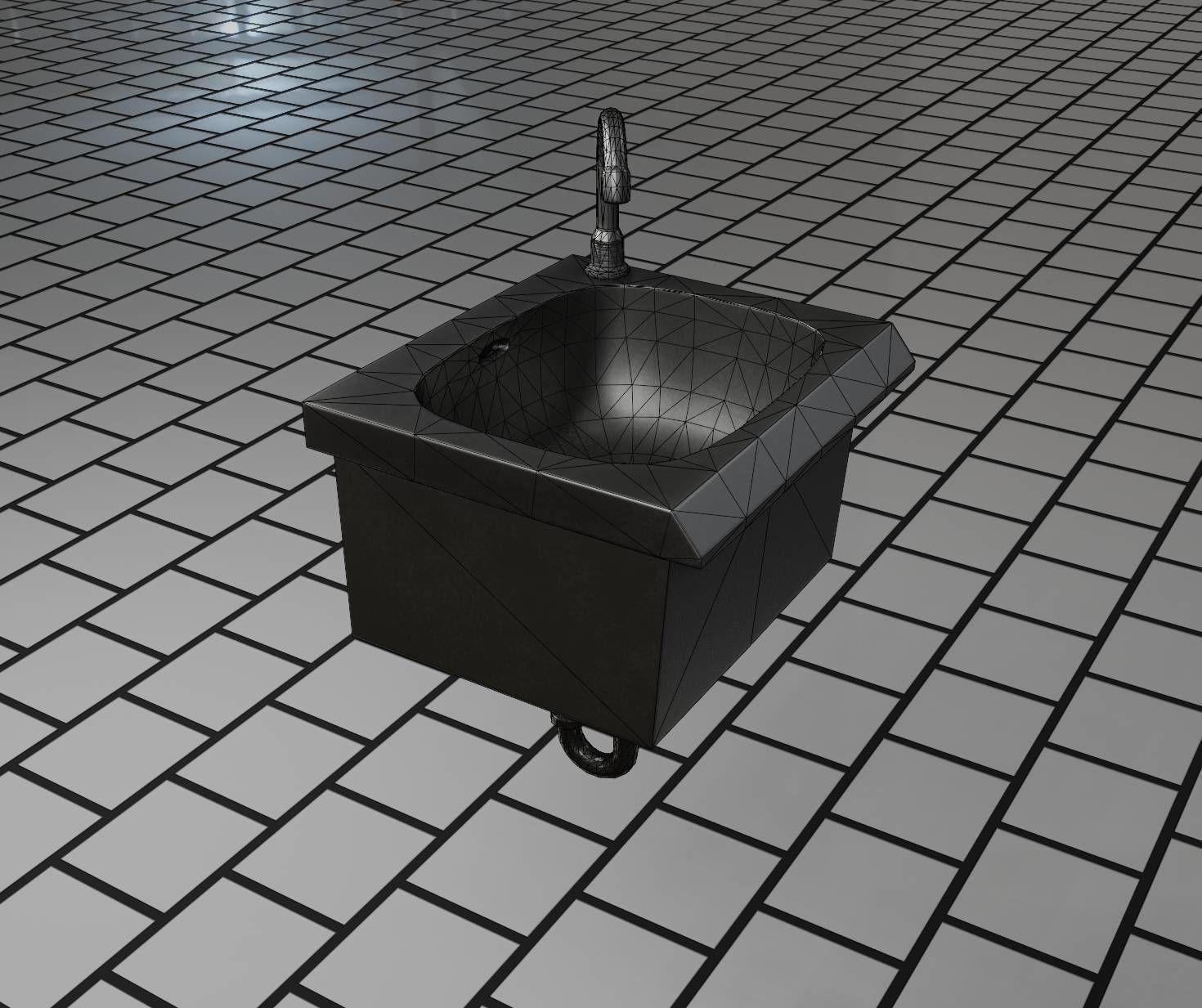 Public Metal Sink - 1 - Simple Low-poly 3D model_89