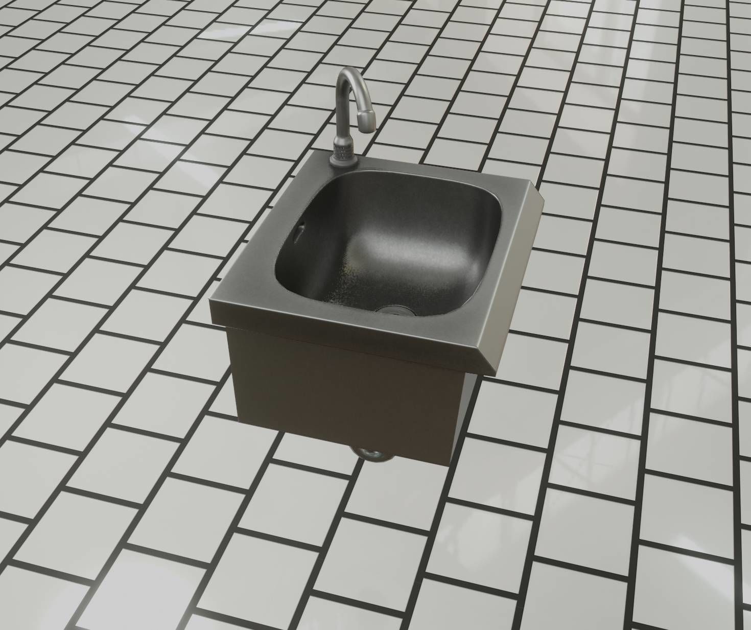 Public Metal Sink - 1 - Simple Low-poly 3D model_34