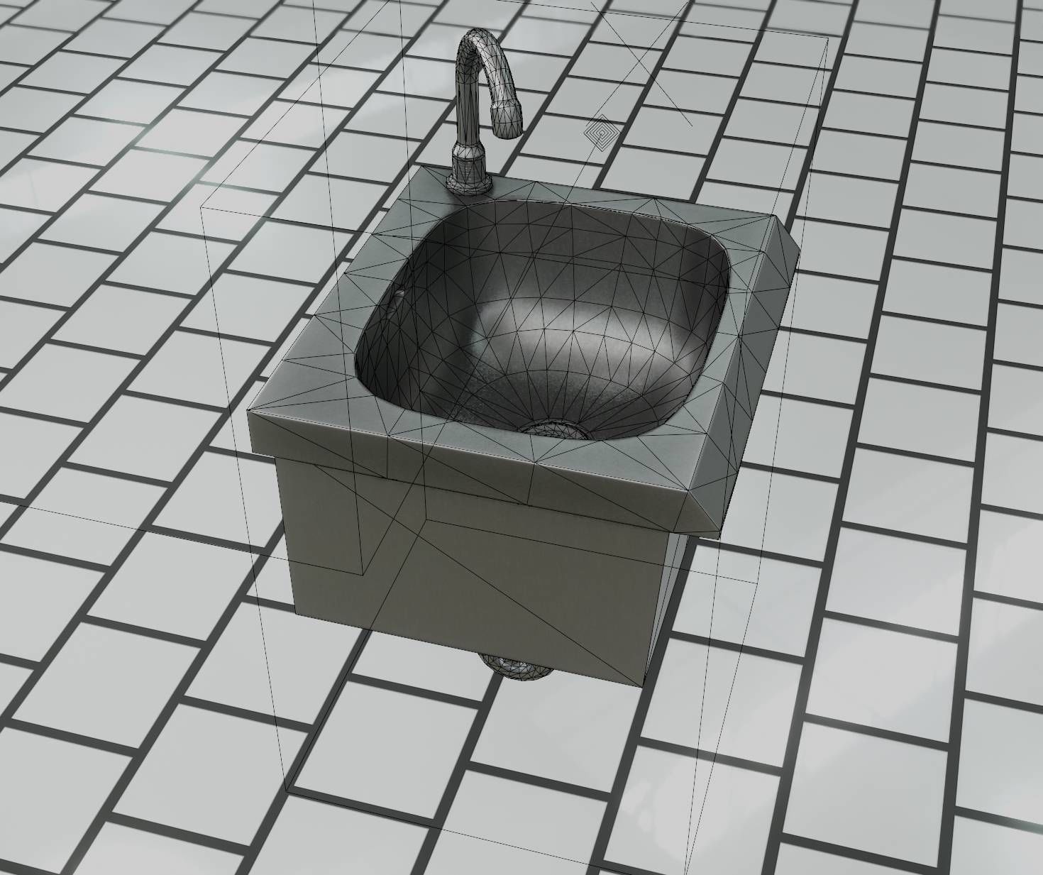 Public Metal Sink - 1 - Simple Low-poly 3D model_4