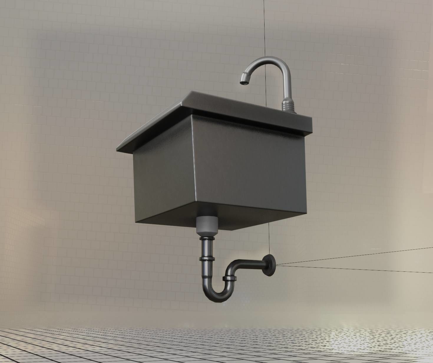 Public Metal Sink - 1 - Simple Low-poly 3D model_46