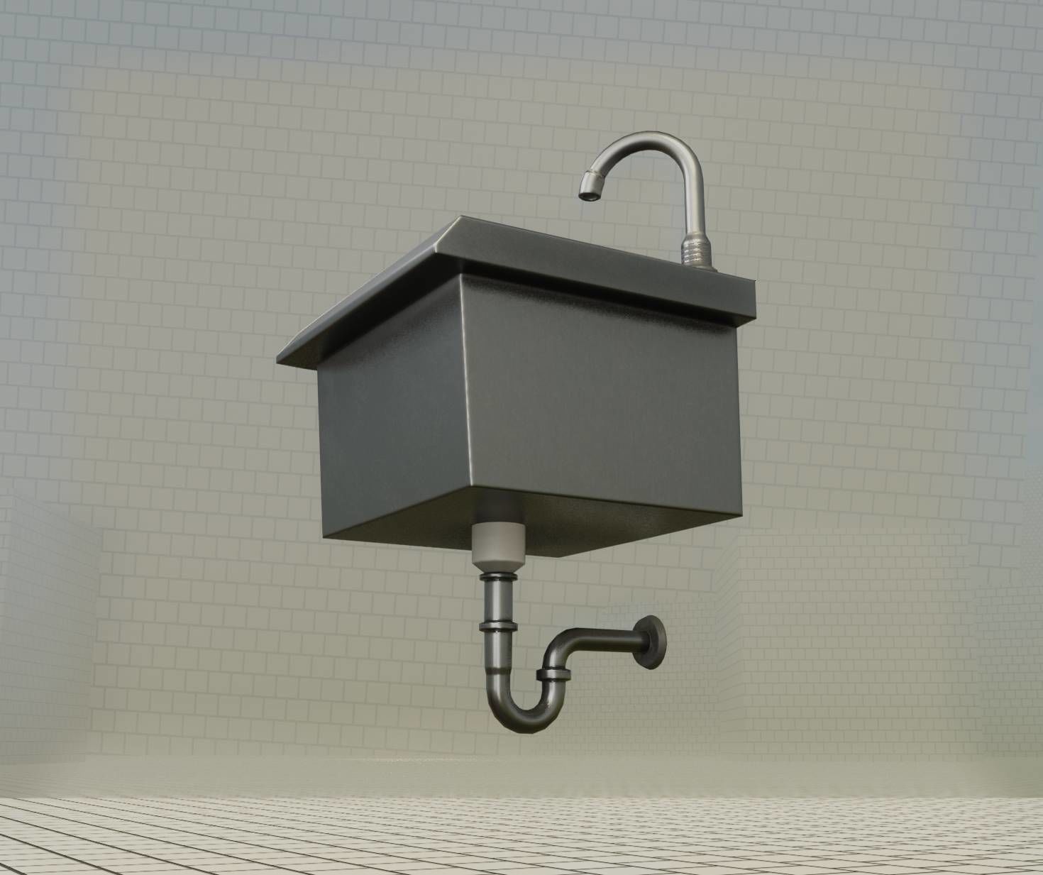 Public Metal Sink - 1 - Simple Low-poly 3D model_77