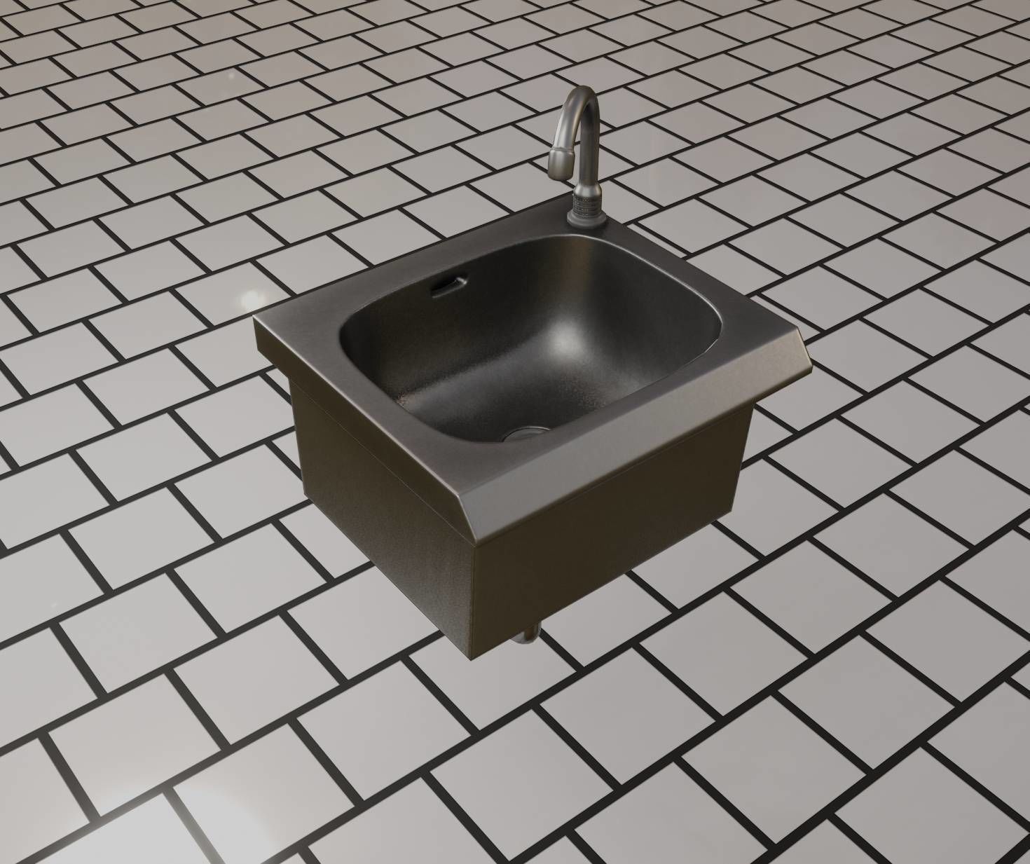 Public Metal Sink - 1 - Simple Low-poly 3D model_94