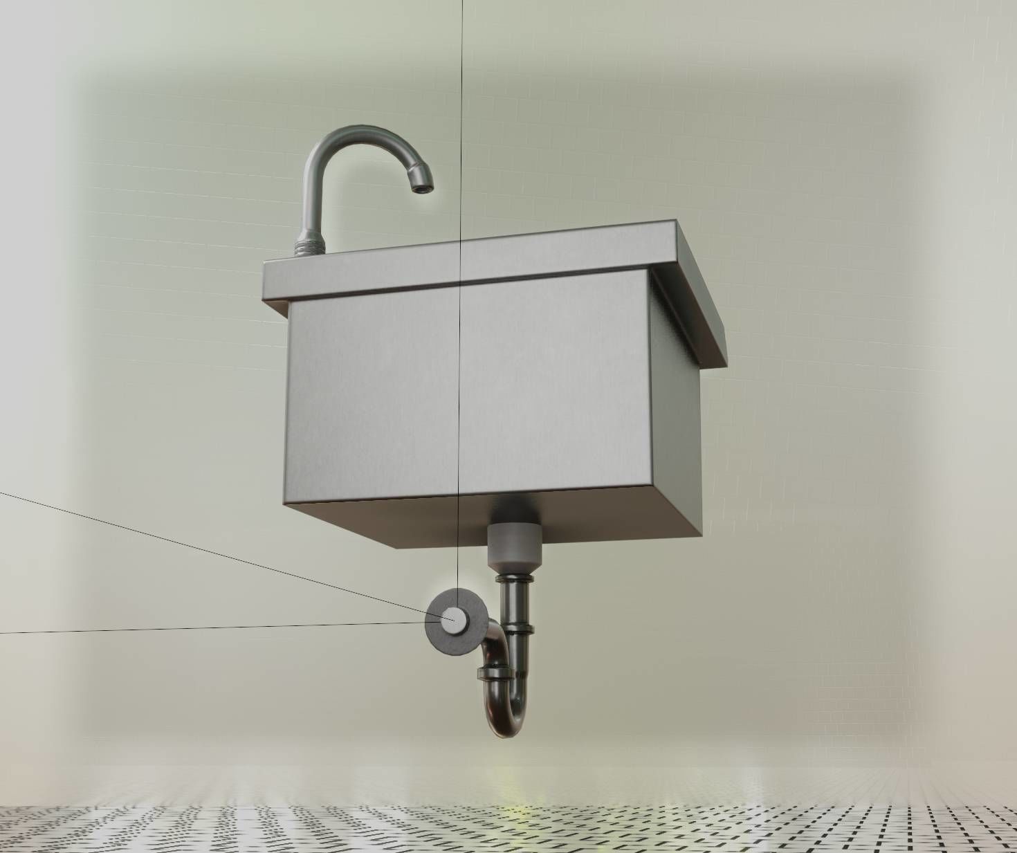 Public Metal Sink - 1 - Simple Low-poly 3D model_13