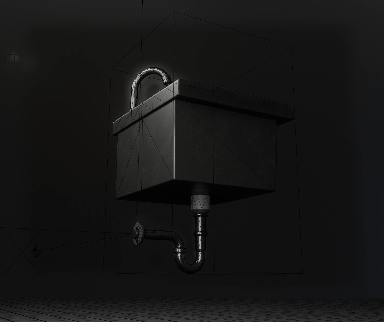 Public Metal Sink - 1 - Simple Low-poly 3D model_20