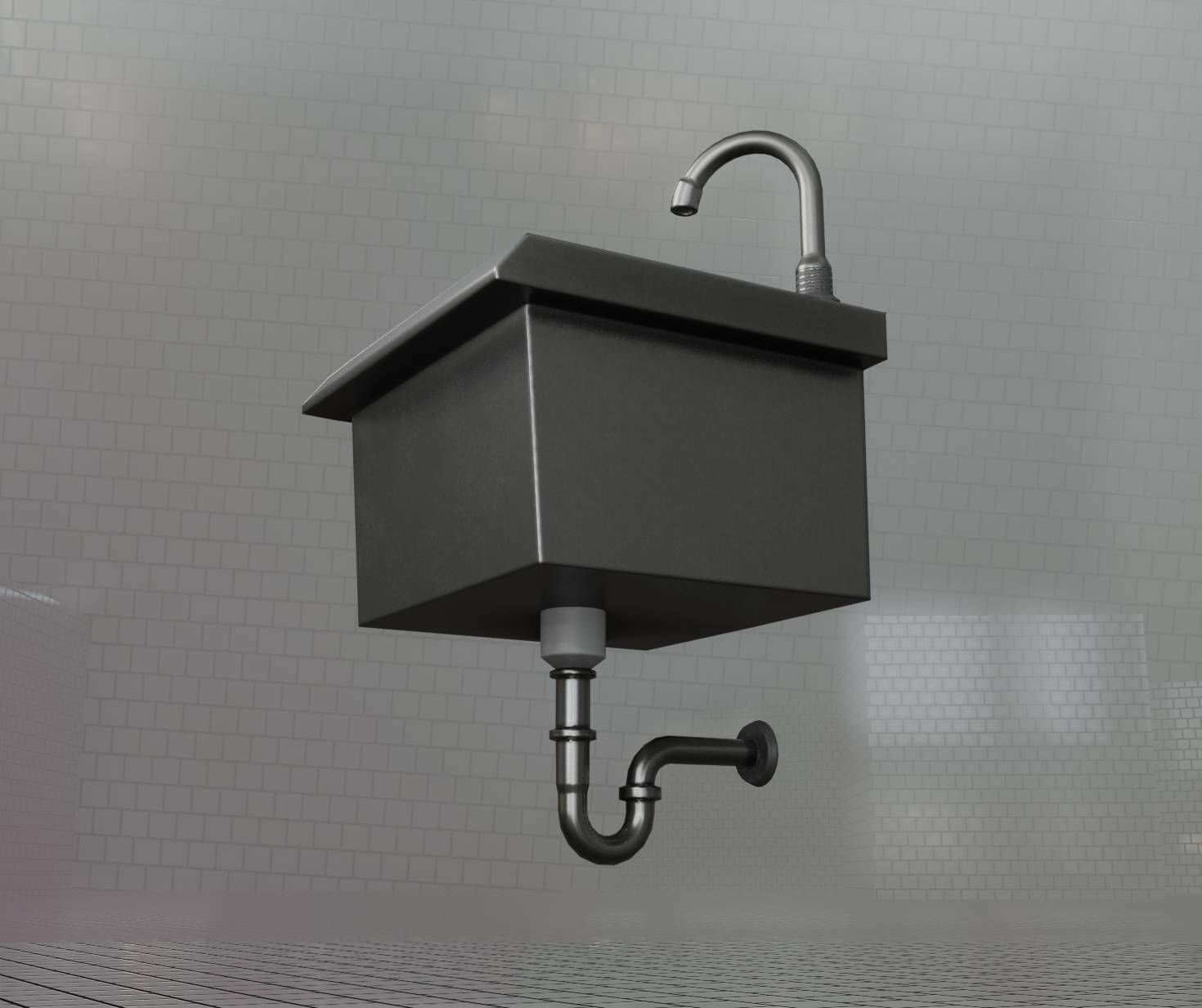 Public Metal Sink - 1 - Simple Low-poly 3D model_16