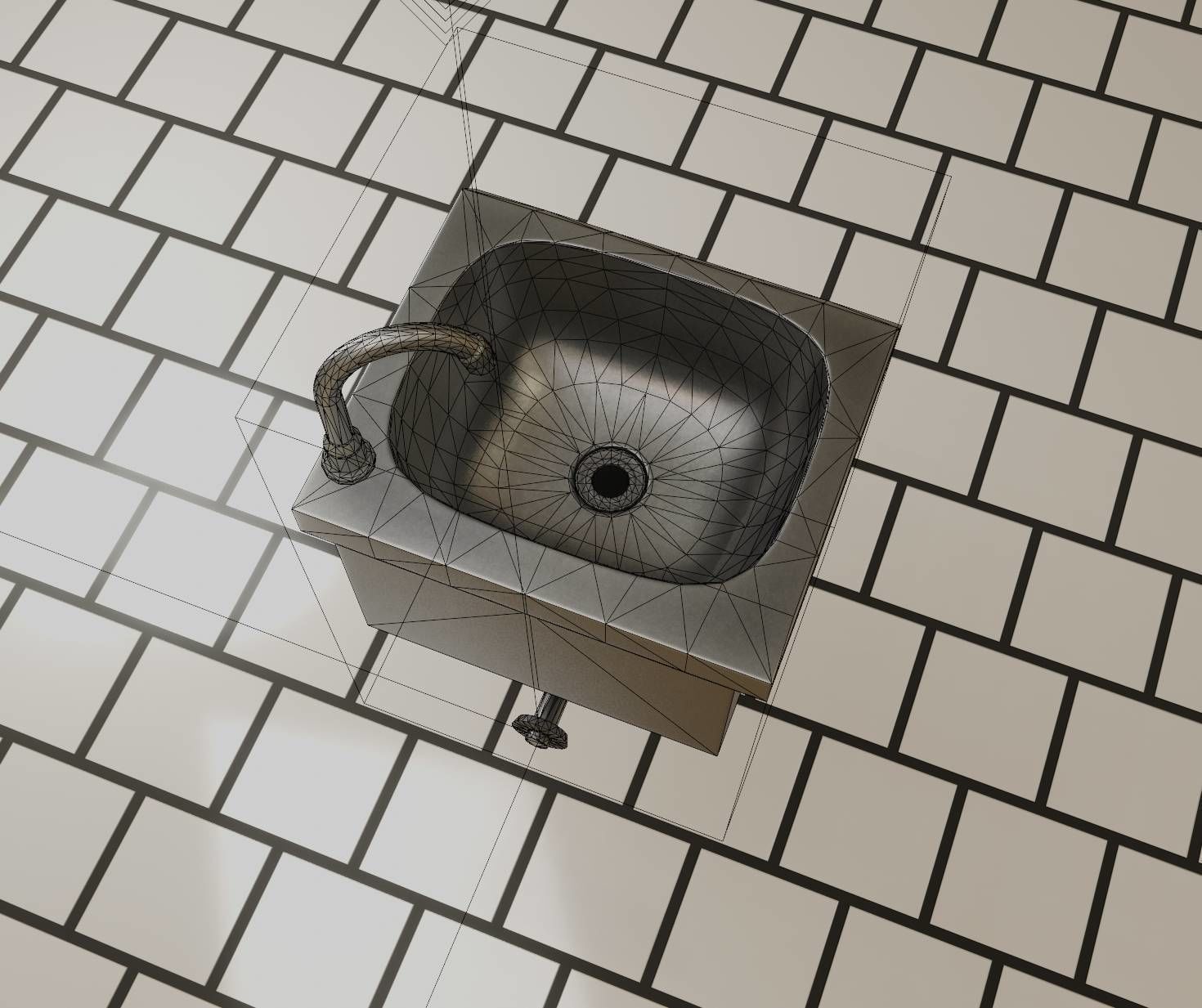 Public Metal Sink - 1 - Simple Low-poly 3D model_52