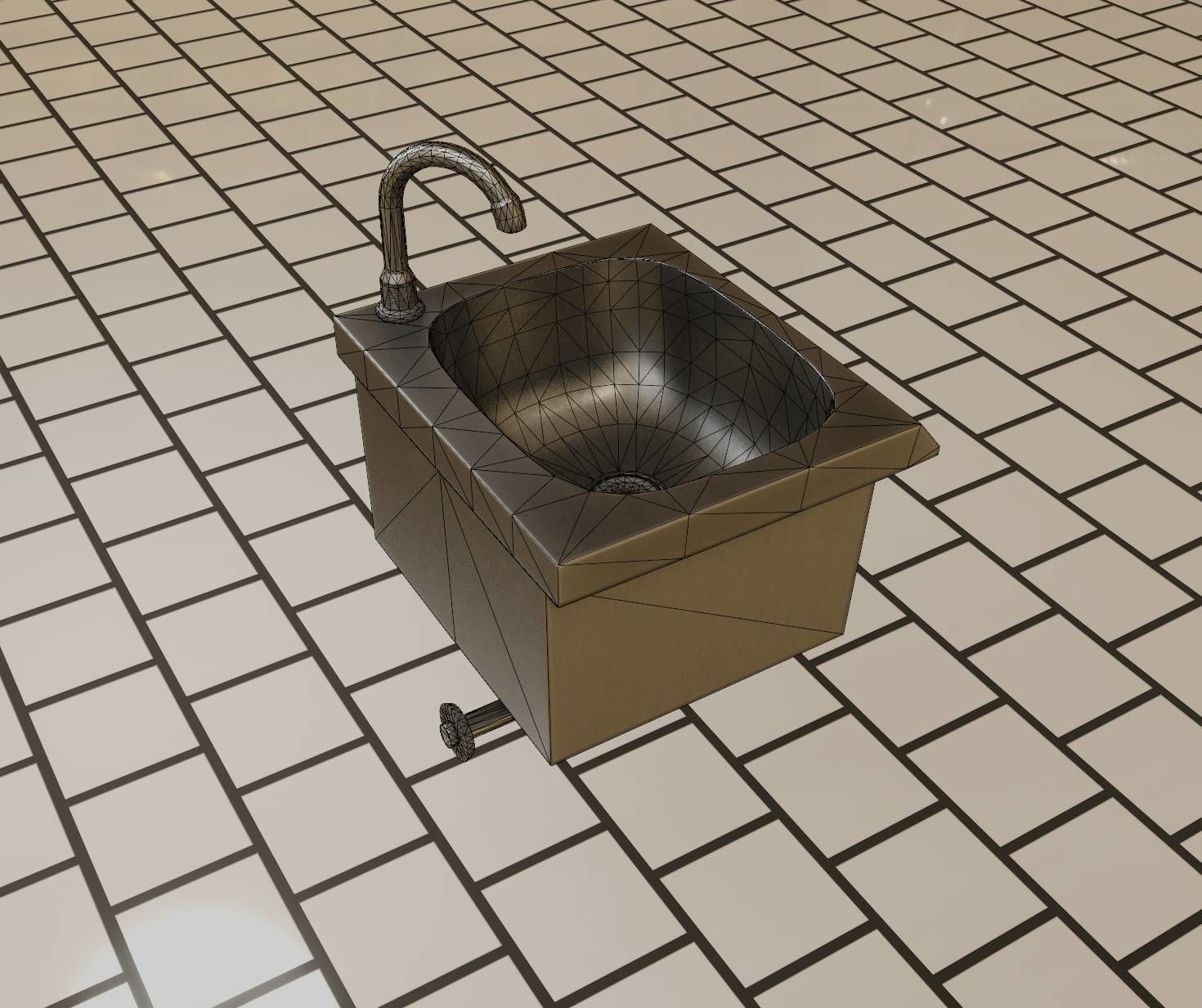 Public Metal Sink - 1 - Simple Low-poly 3D model_65