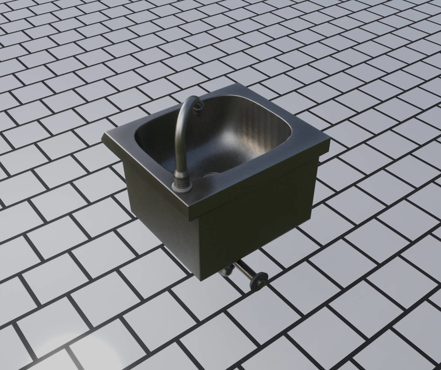Public Metal Sink - 1 - Simple Low-poly 3D model_66