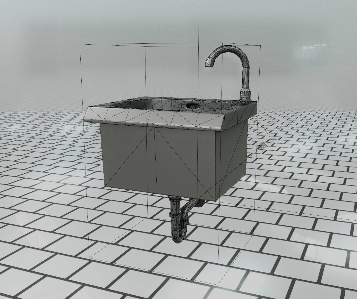 Public Metal Sink - 1 - Simple Low-poly 3D model_69