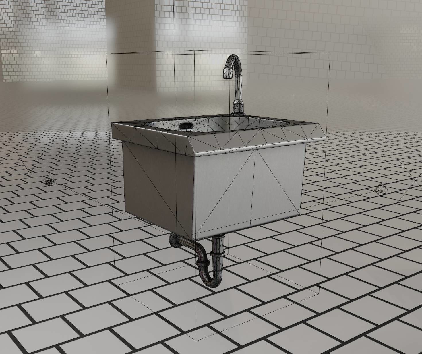 Public Metal Sink - 1 - Simple Low-poly 3D model_70