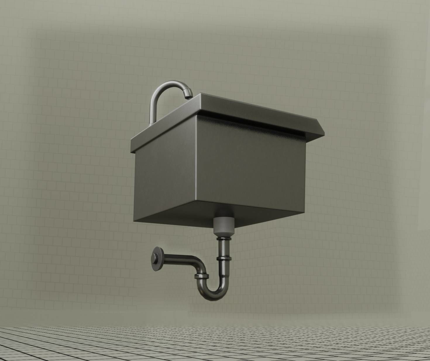 Public Metal Sink - 1 - Simple Low-poly 3D model_50