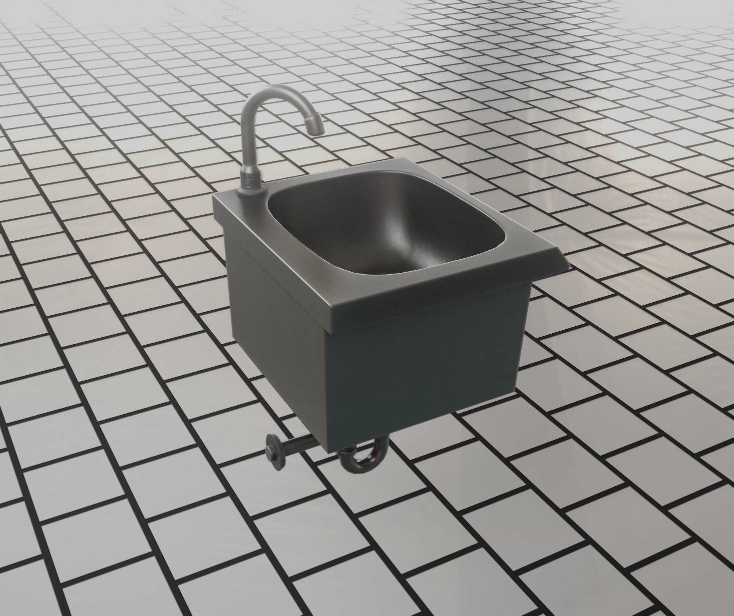 Public Metal Sink - 1 - Simple Low-poly 3D model_60