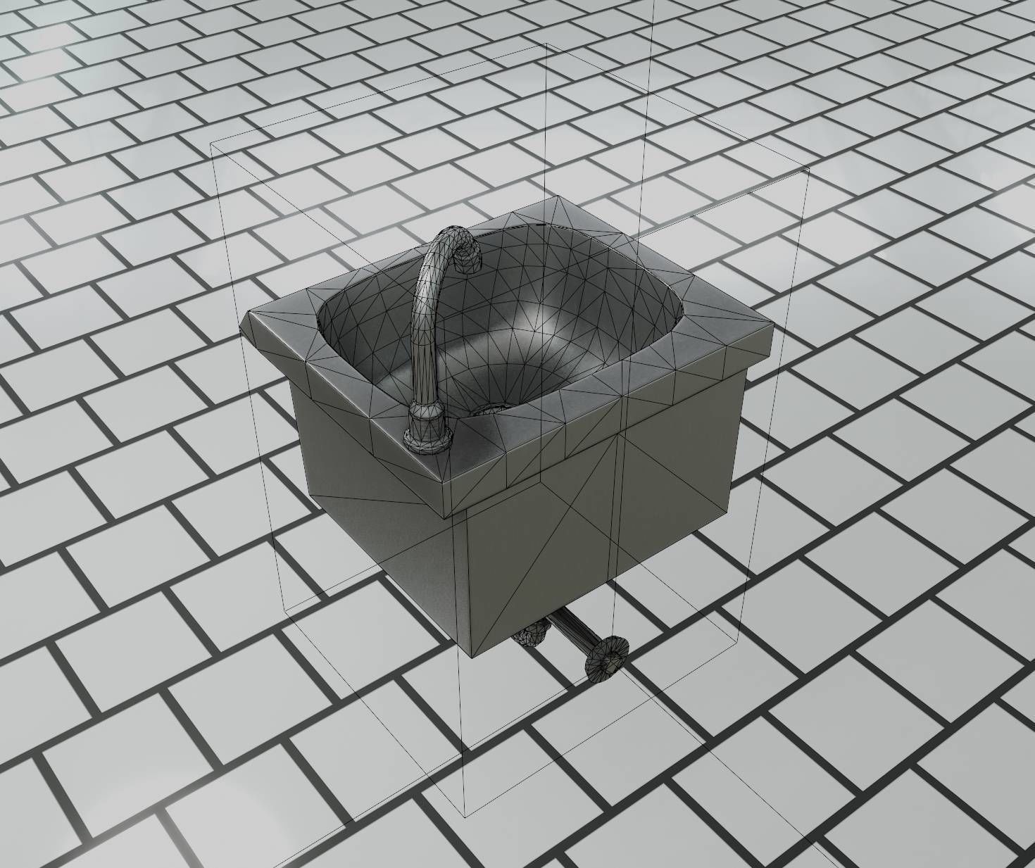Public Metal Sink - 1 - Simple Low-poly 3D model_36