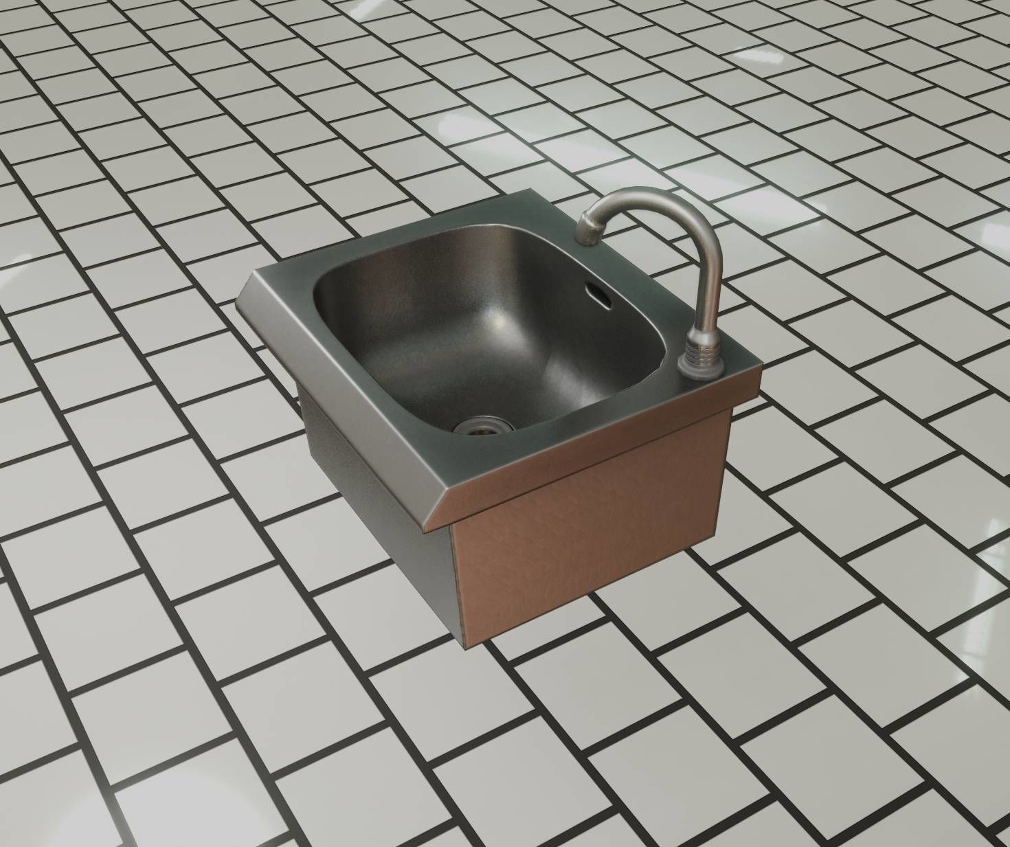 Public Metal Sink - 1 - Simple Low-poly 3D model_98