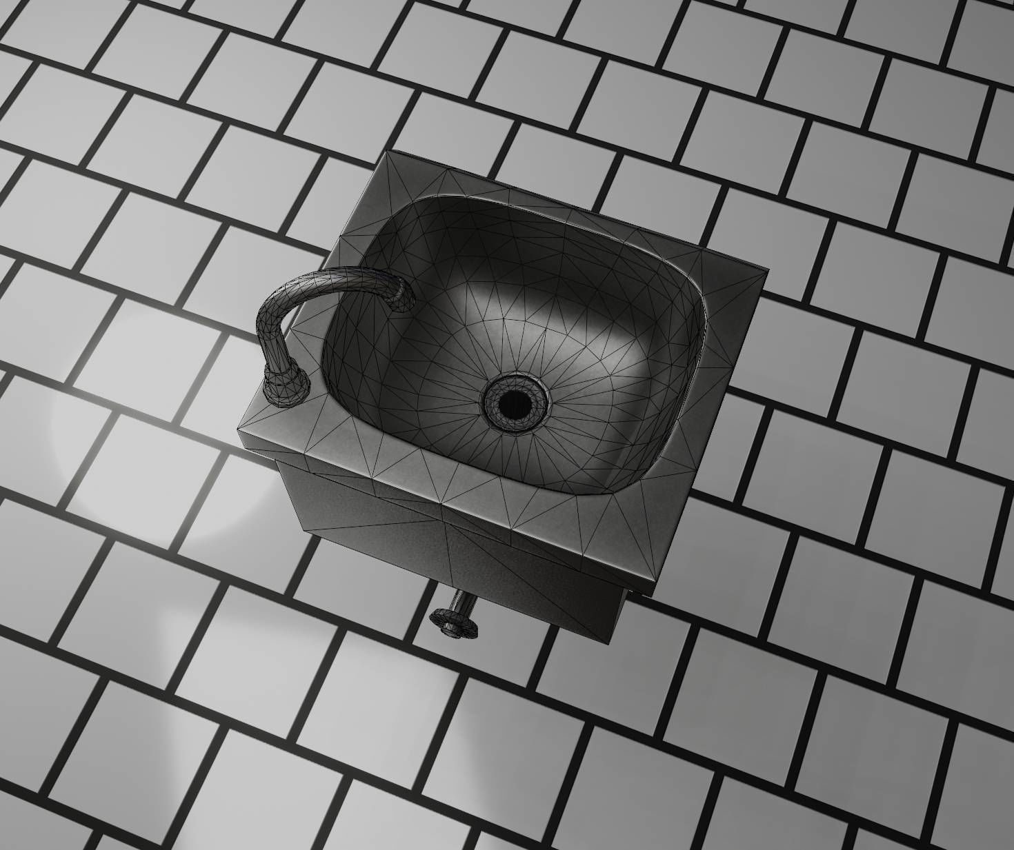 Public Metal Sink - 1 - Simple Low-poly 3D model_22