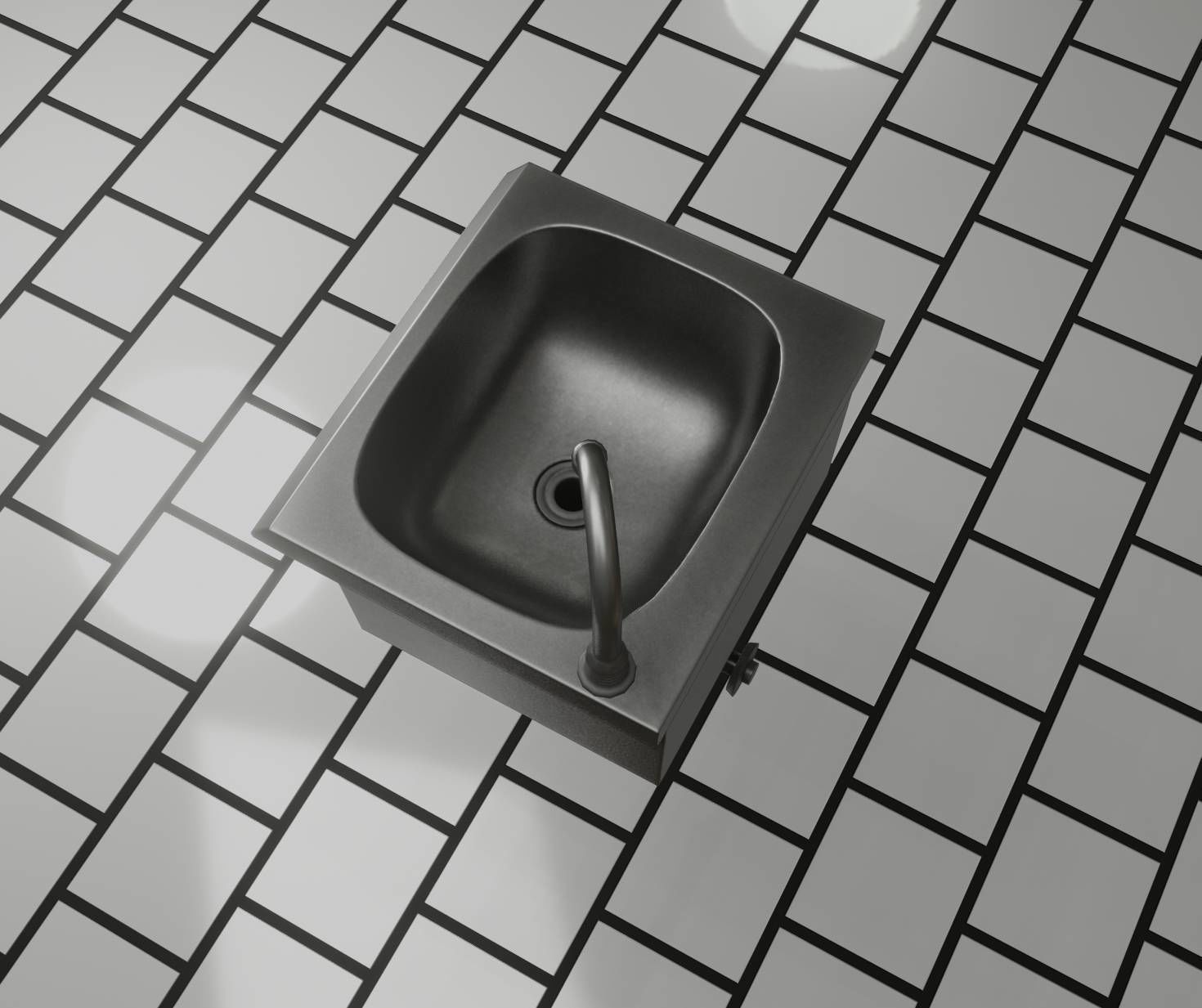 Public Metal Sink - 1 - Simple Low-poly 3D model_24