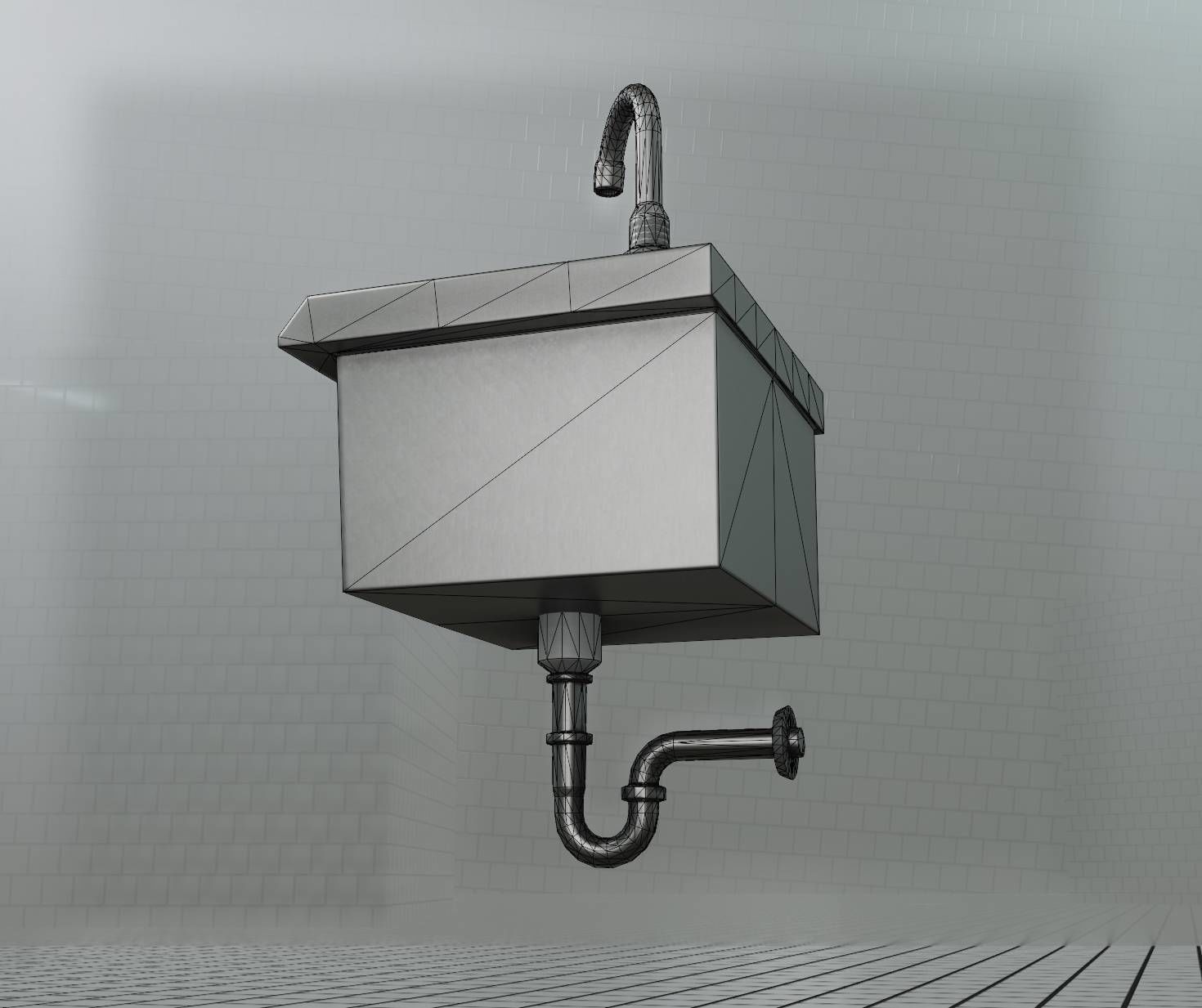 Public Metal Sink - 1 - Simple Low-poly 3D model_15