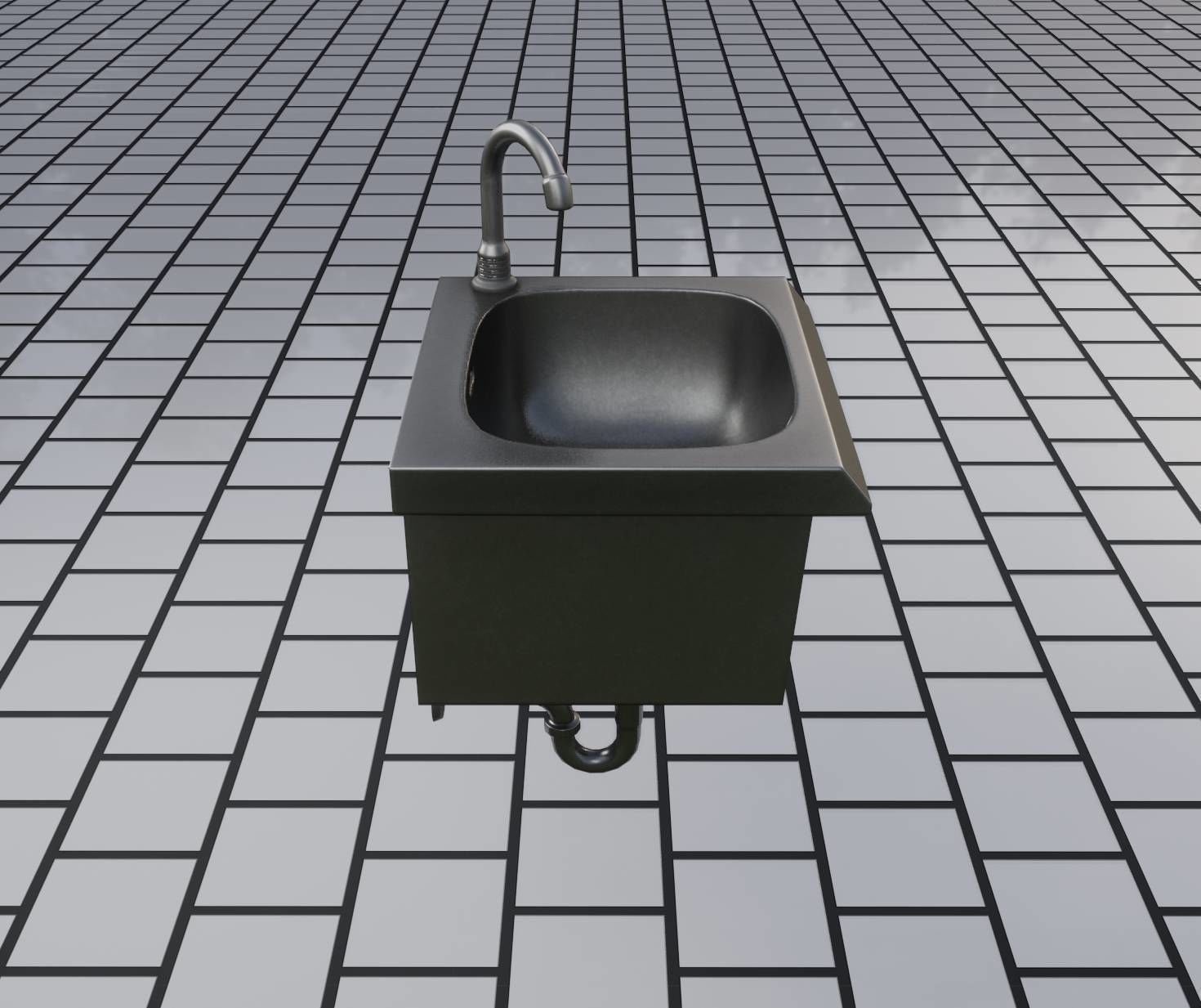 Public Metal Sink - 1 - Simple Low-poly 3D model_29